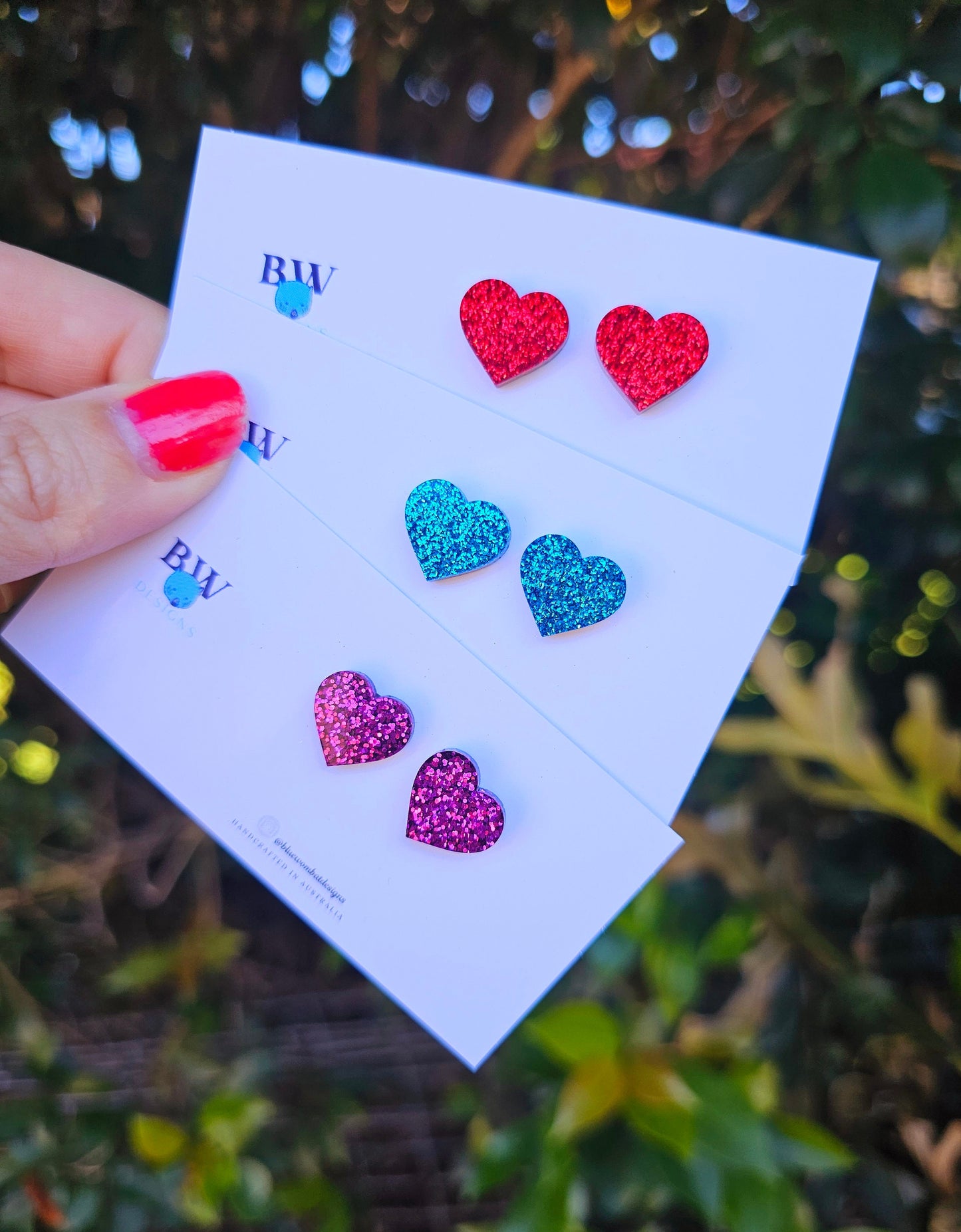 Love Heart Glitter Resin Small Stud Earrings