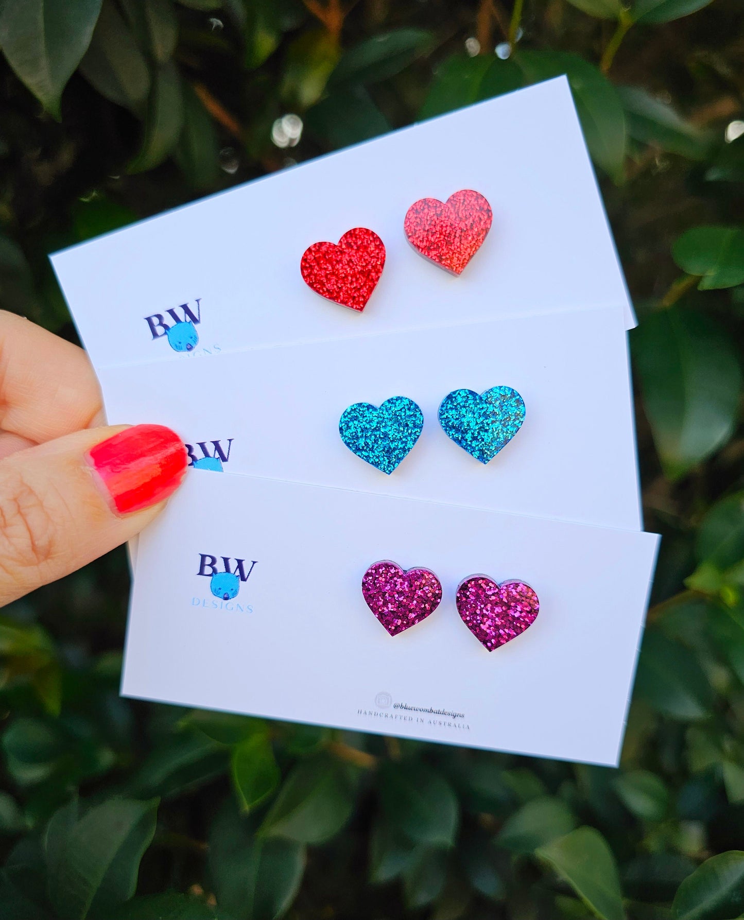 Love Heart Glitter Resin Small Stud Earrings