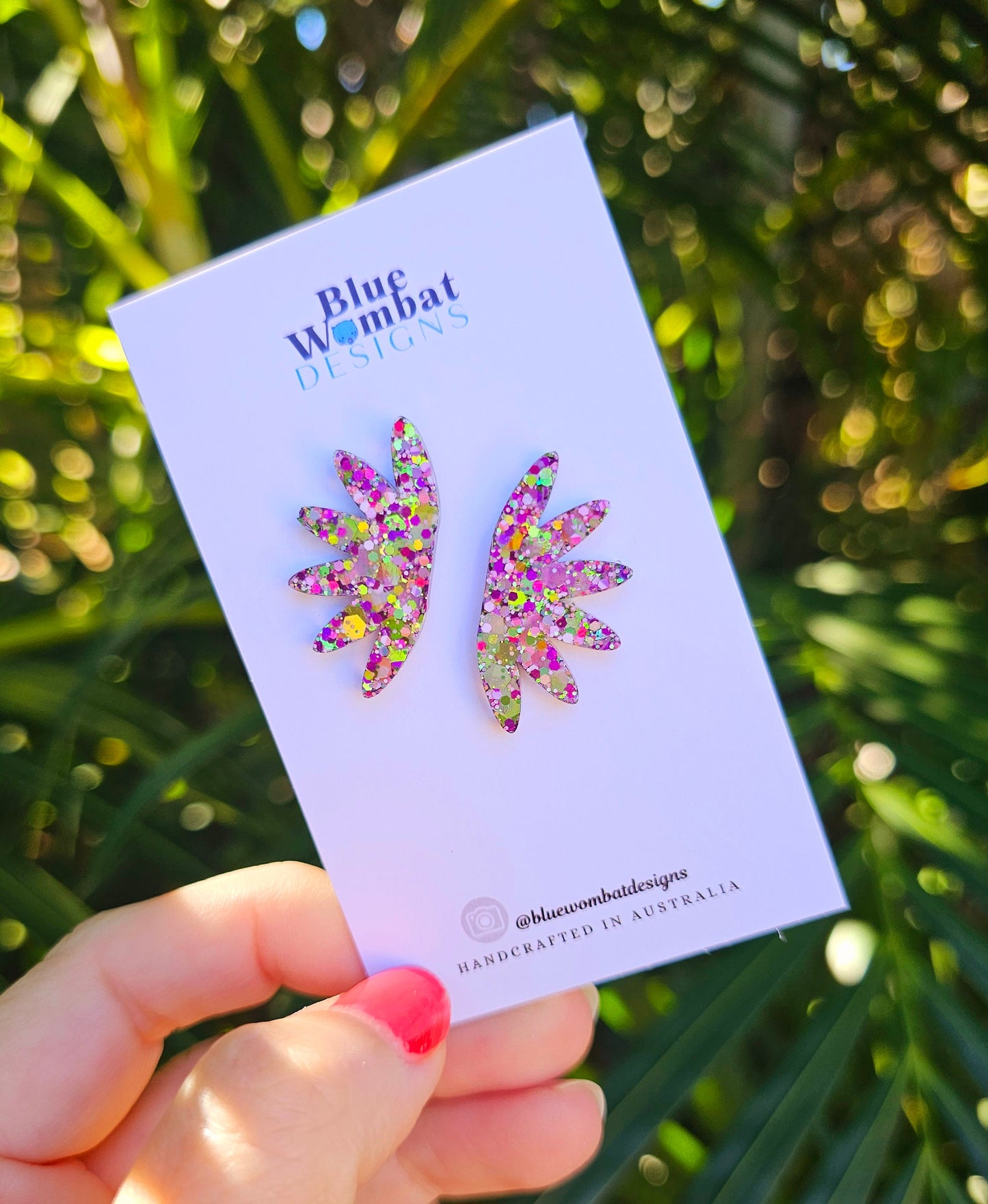 Colourful Glitter Fan Wide Resin Stud Earrings