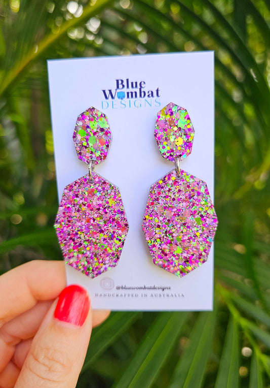 Colourful Glitter Resin Dangle Statement Earrings