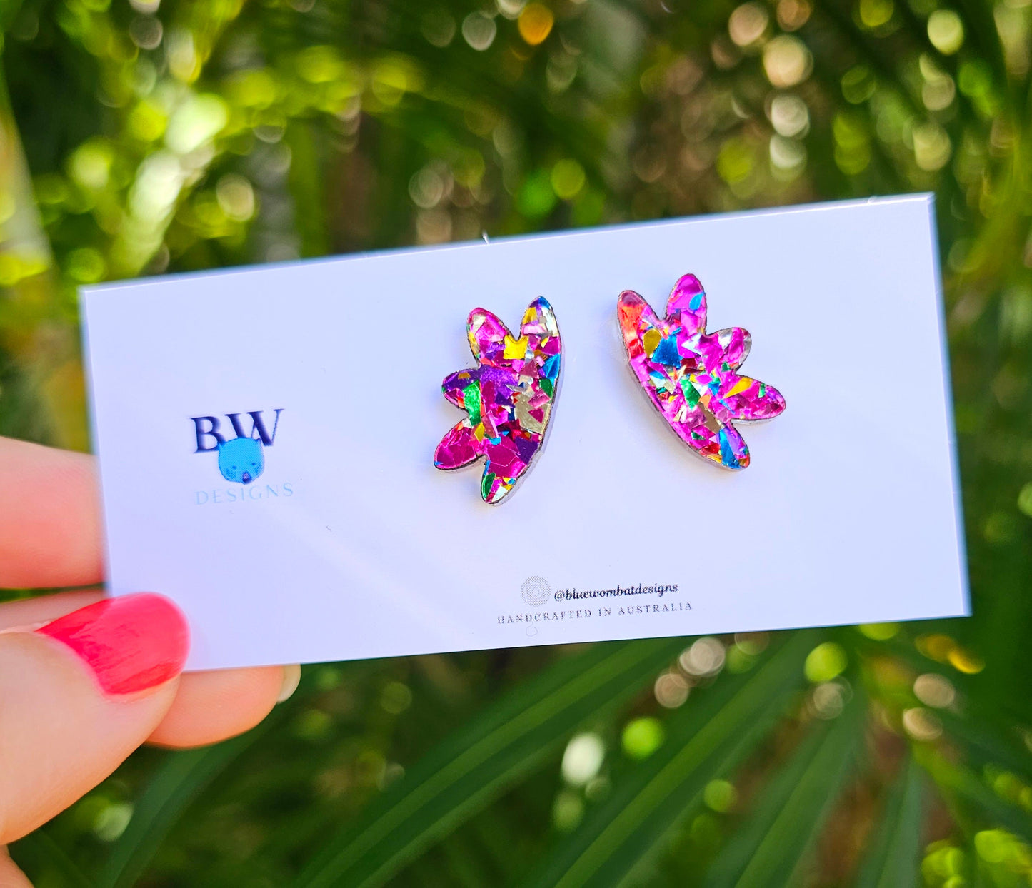 Rainbow Glitter Acrylic Statement Earring Studs