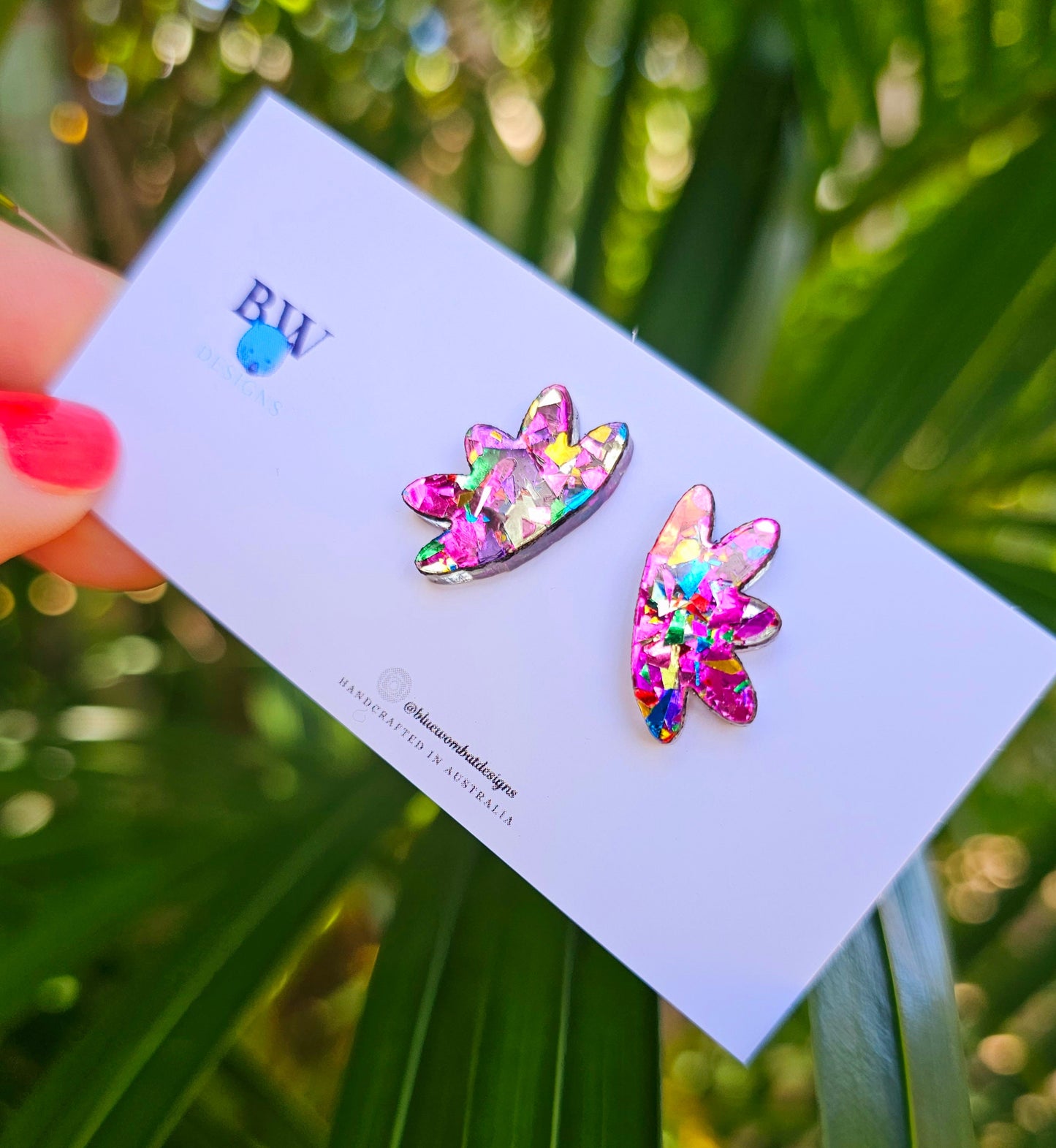 Rainbow Glitter Acrylic Statement Earring Studs