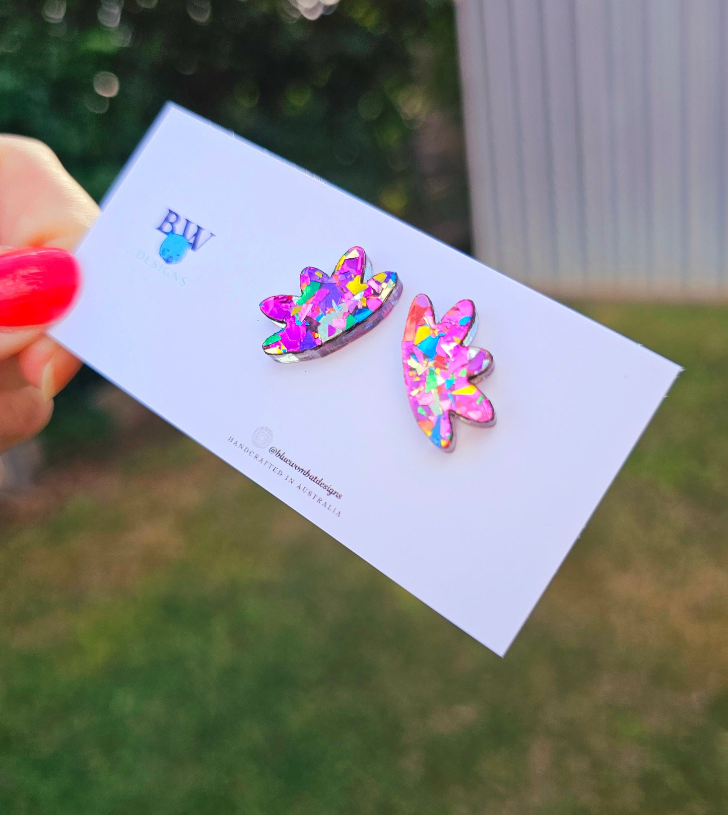 Rainbow Glitter Acrylic Statement Earring Studs