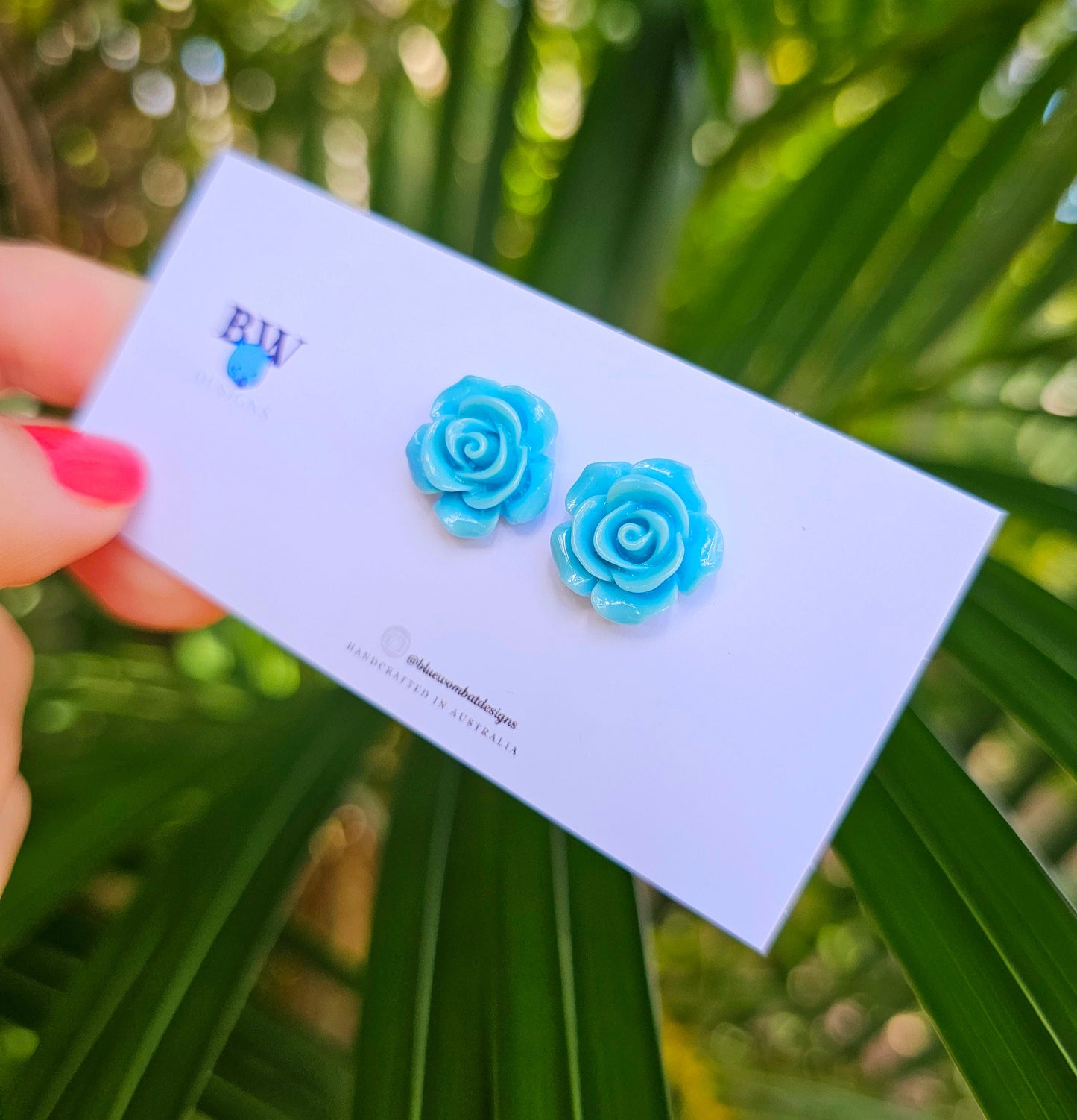 Blue Rose Flower Resin Studs 14mm