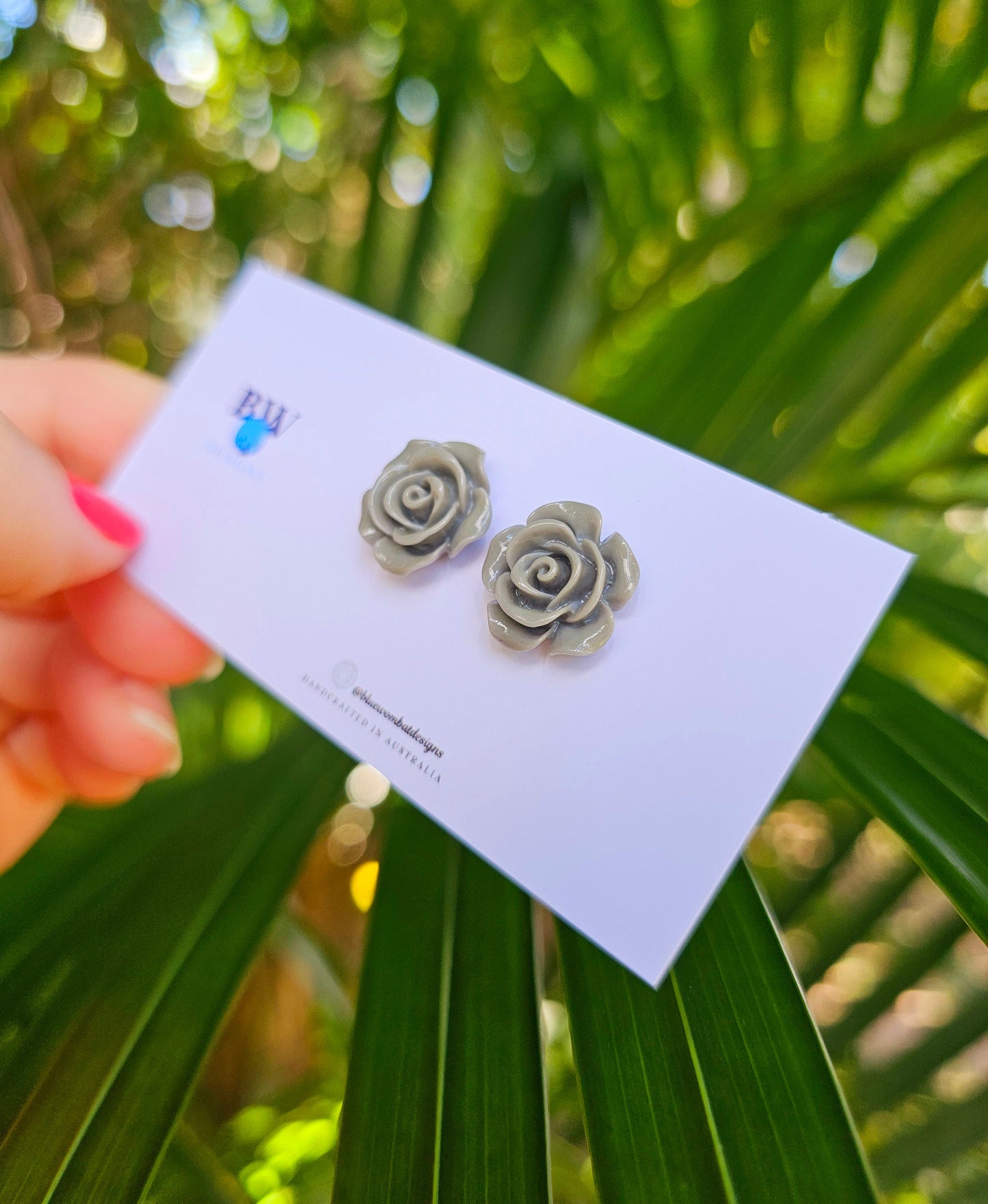 Grey Rose Flower Resin Studs 14mm