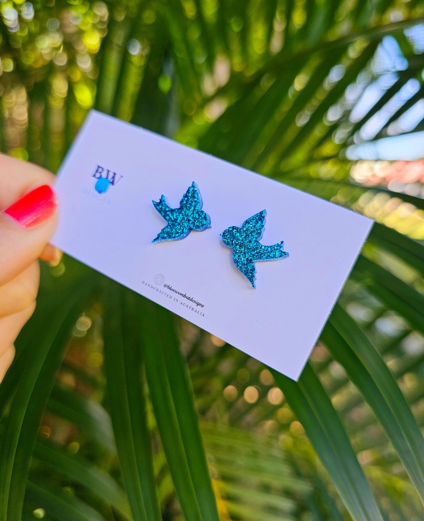 Blue Bird Glitter Resin Stud Earrings