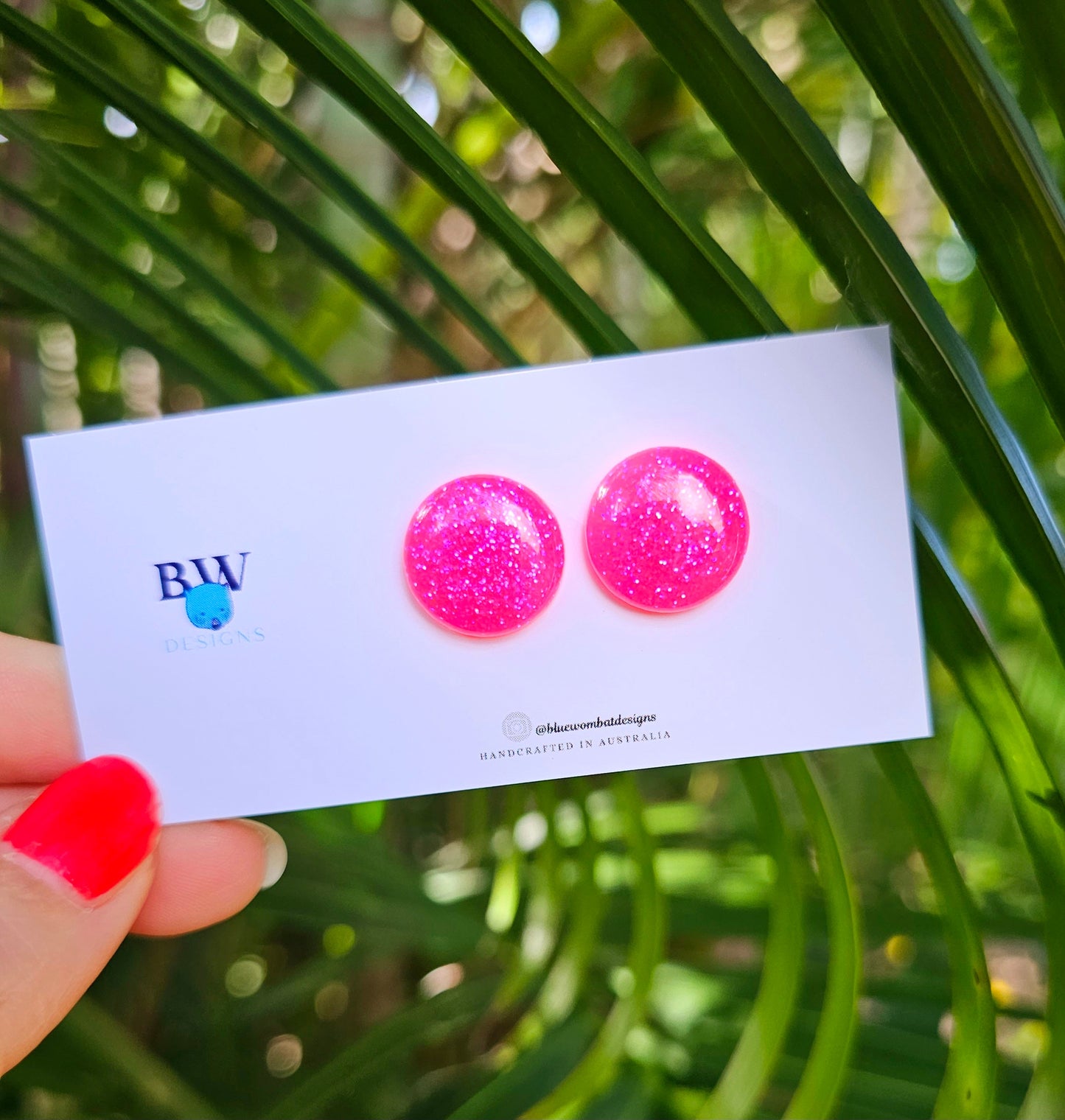 Hot Pink Glitter Resin Domed Studs 16mm