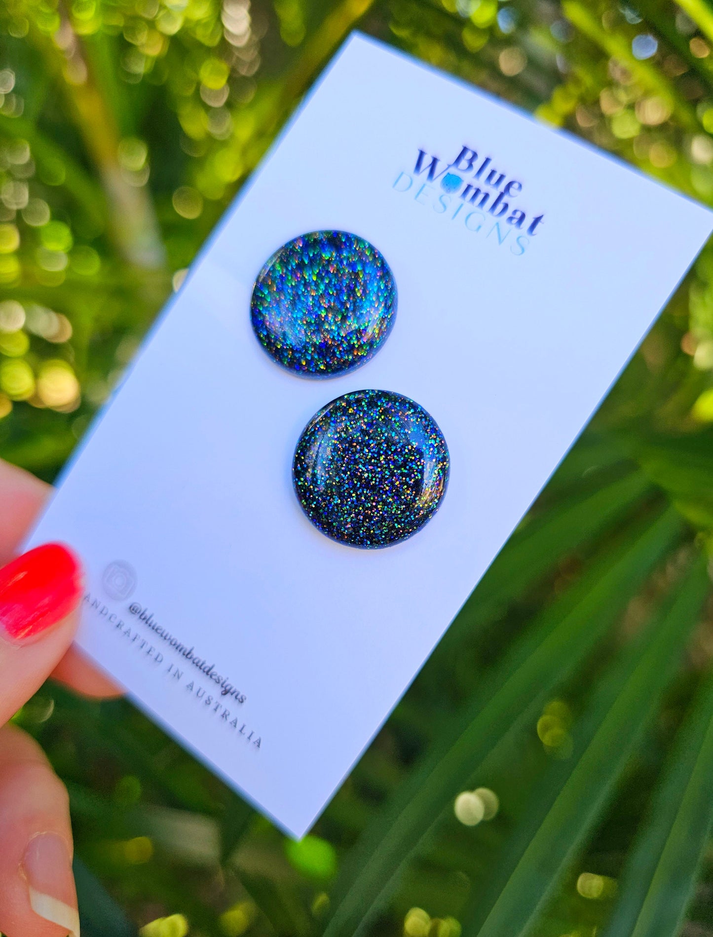 Midnight Dark Glitter Sparkle Resin Domed Studs 20mm