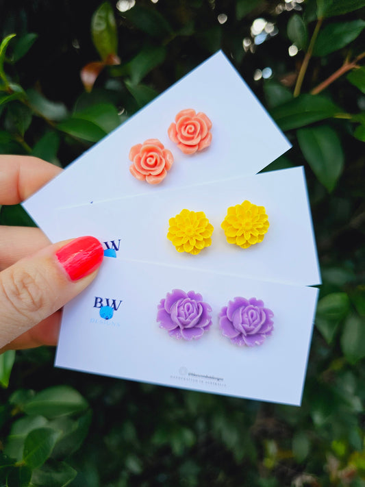 Resin Flower Studs, Pop of Colour Everyday Wear Fun Fashion Earring Studs 14mm-20mm