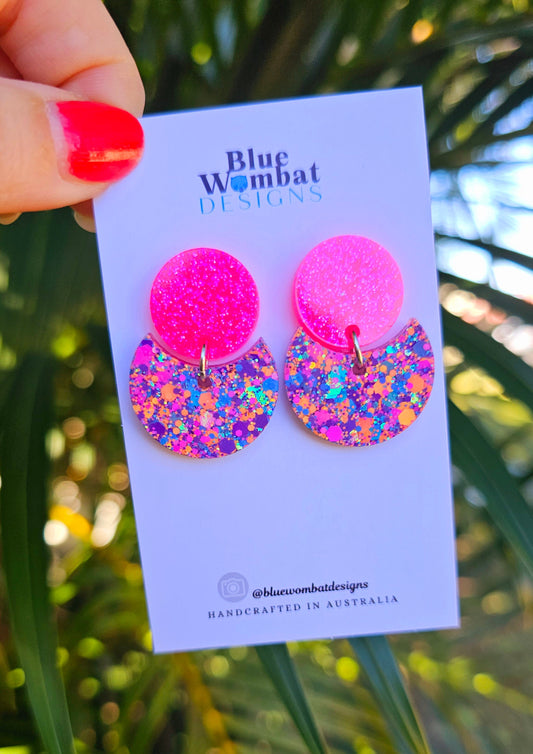 Colourful Glitter Resin Small Dangle Statement Earrings