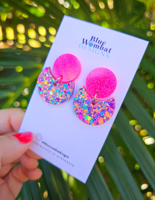 Colourful Glitter Resin Small Dangle Statement Earrings