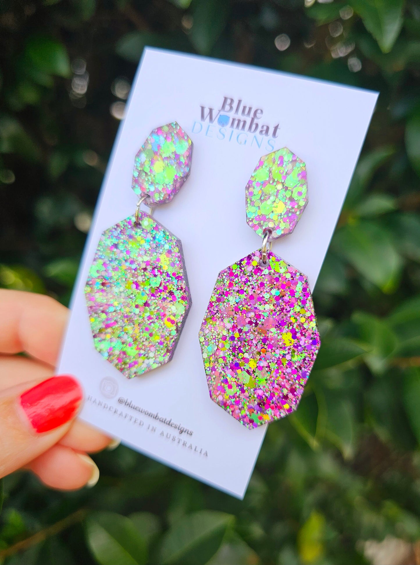 Colourful Glitter Resin Dangle Statement Earrings