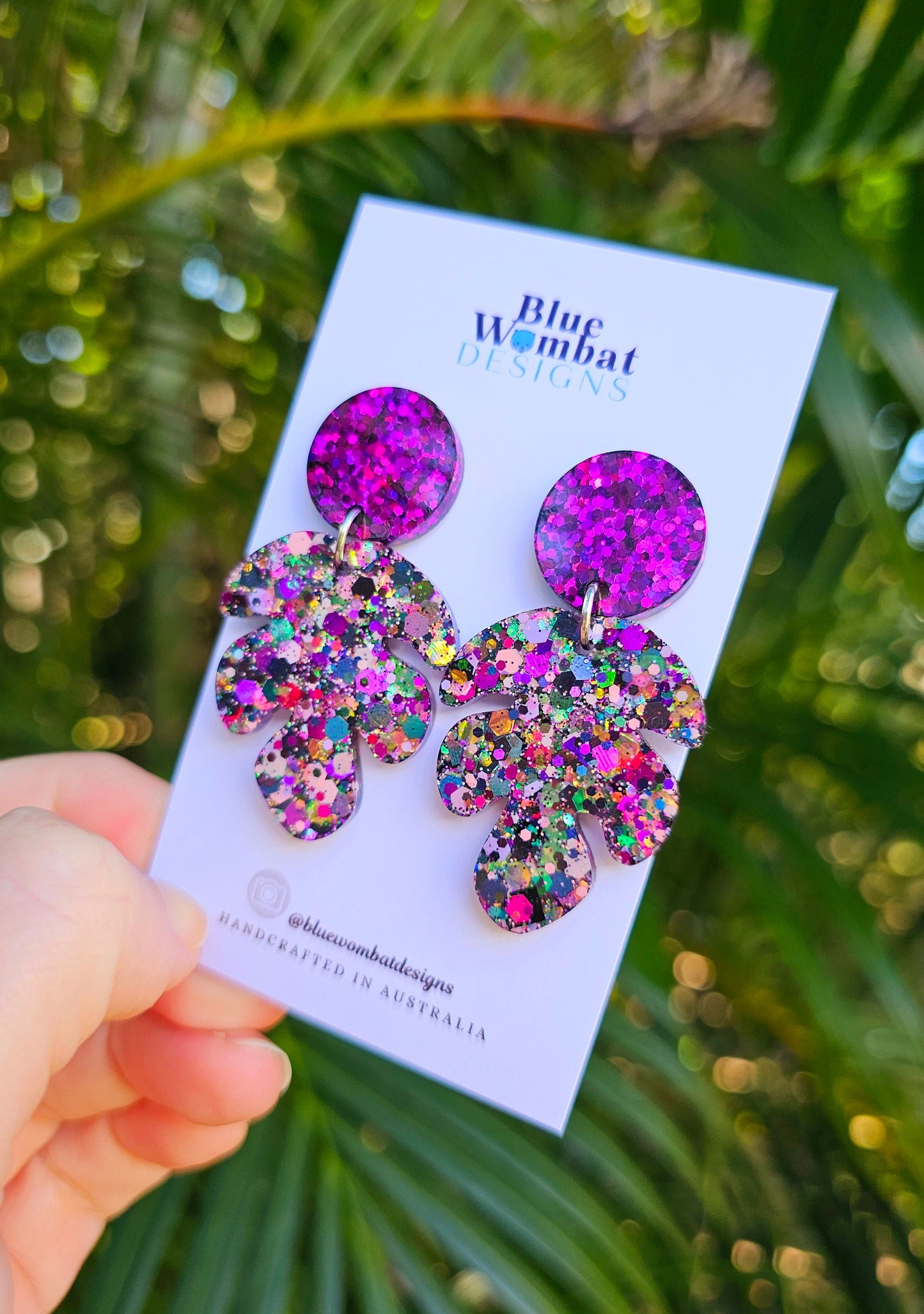 Handmade Leaf Sparkle Glitter Dangle Statement Earrings