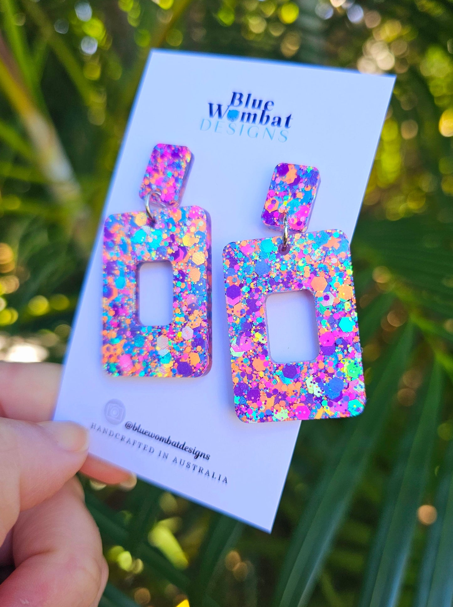 Colourful Glitter Resin Statement Dangle Earrings