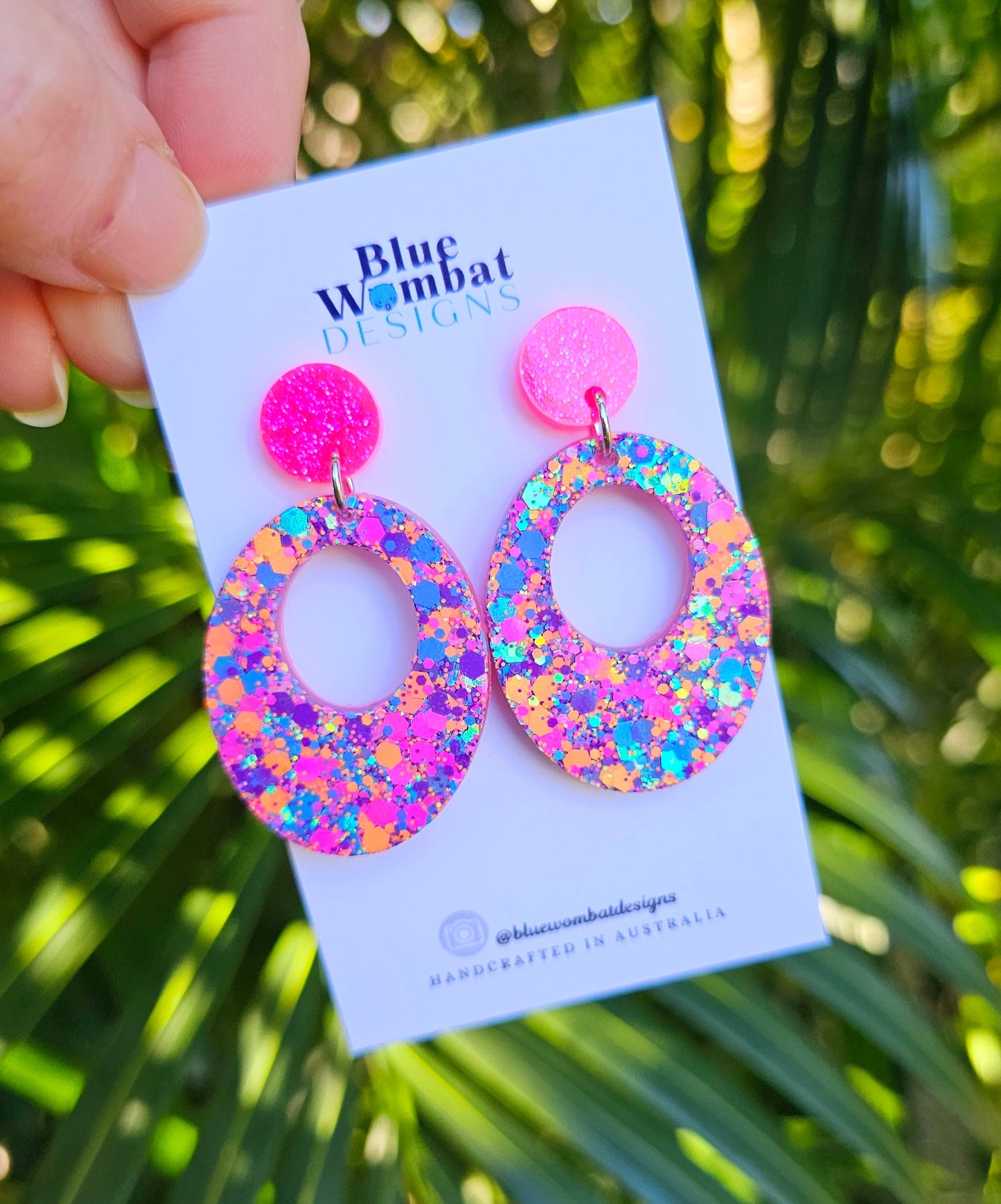 Colourful Glitter Resin Hoop Dangle Handmade Statement Earrings