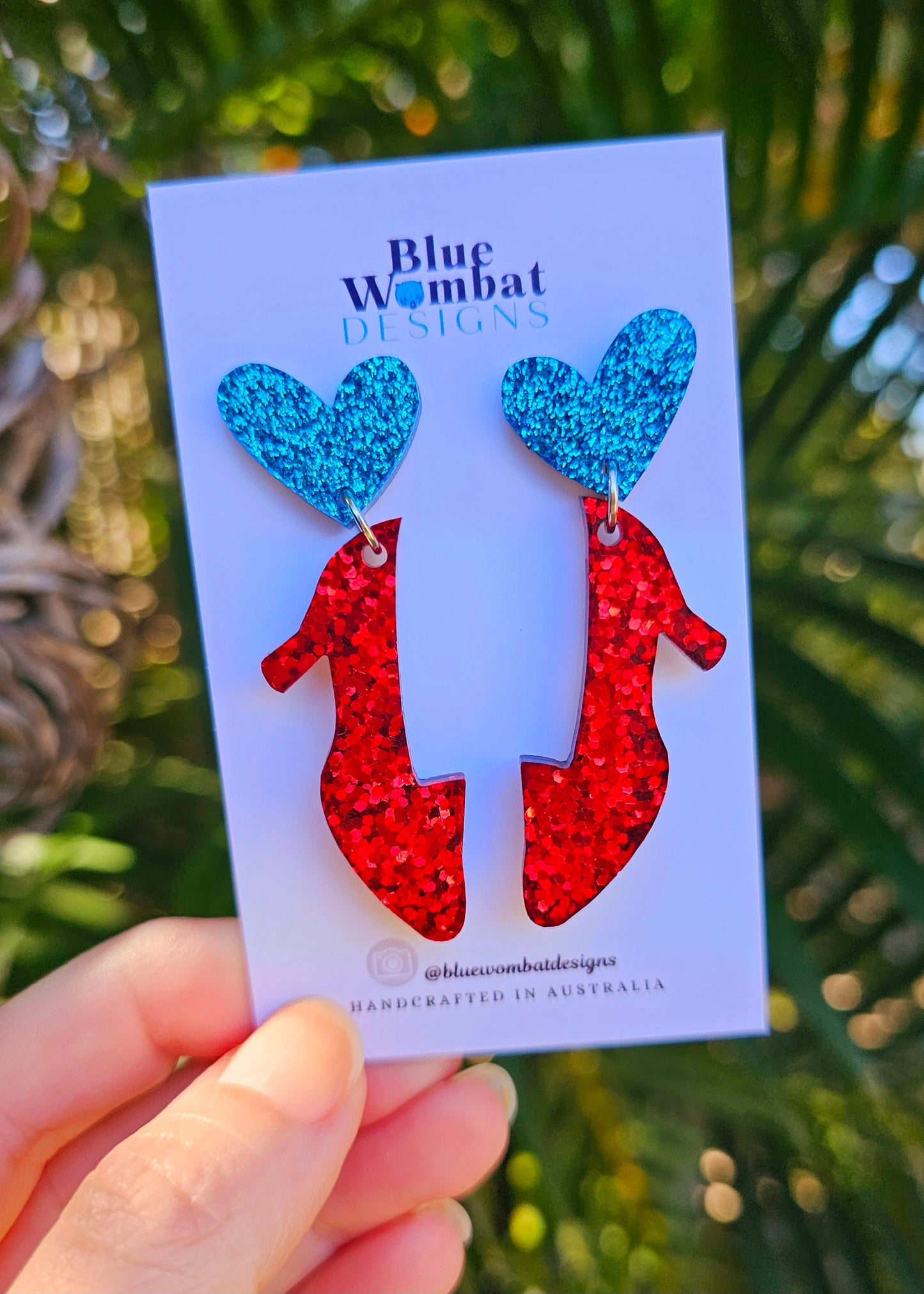 Red Glitter Shoe Resin Statement Dangle Earrings