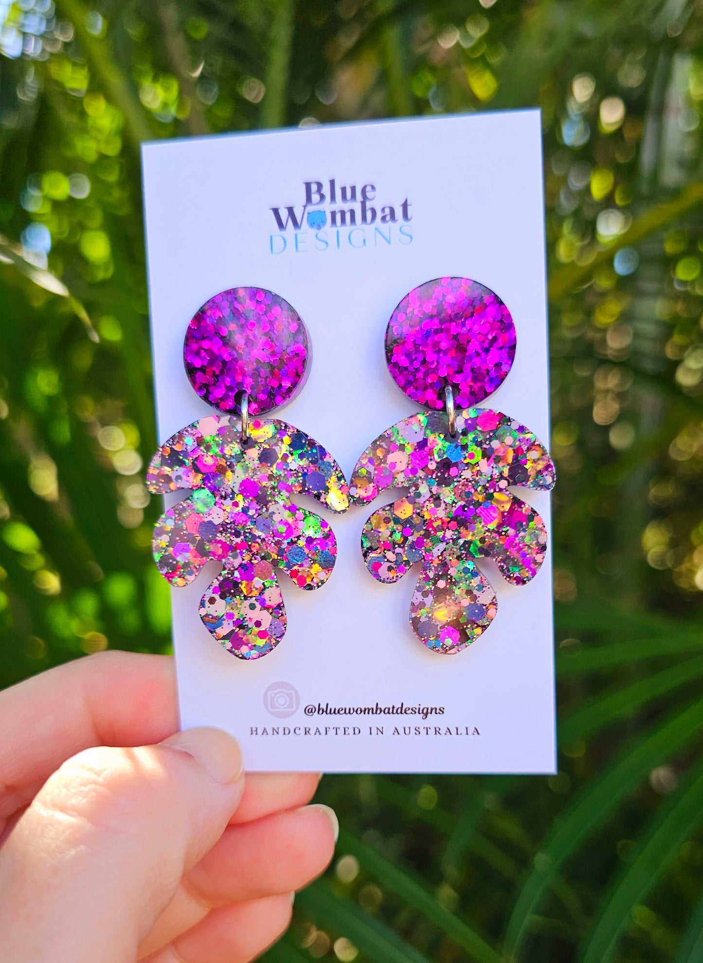 Handmade Leaf Sparkle Glitter Dangle Statement Earrings