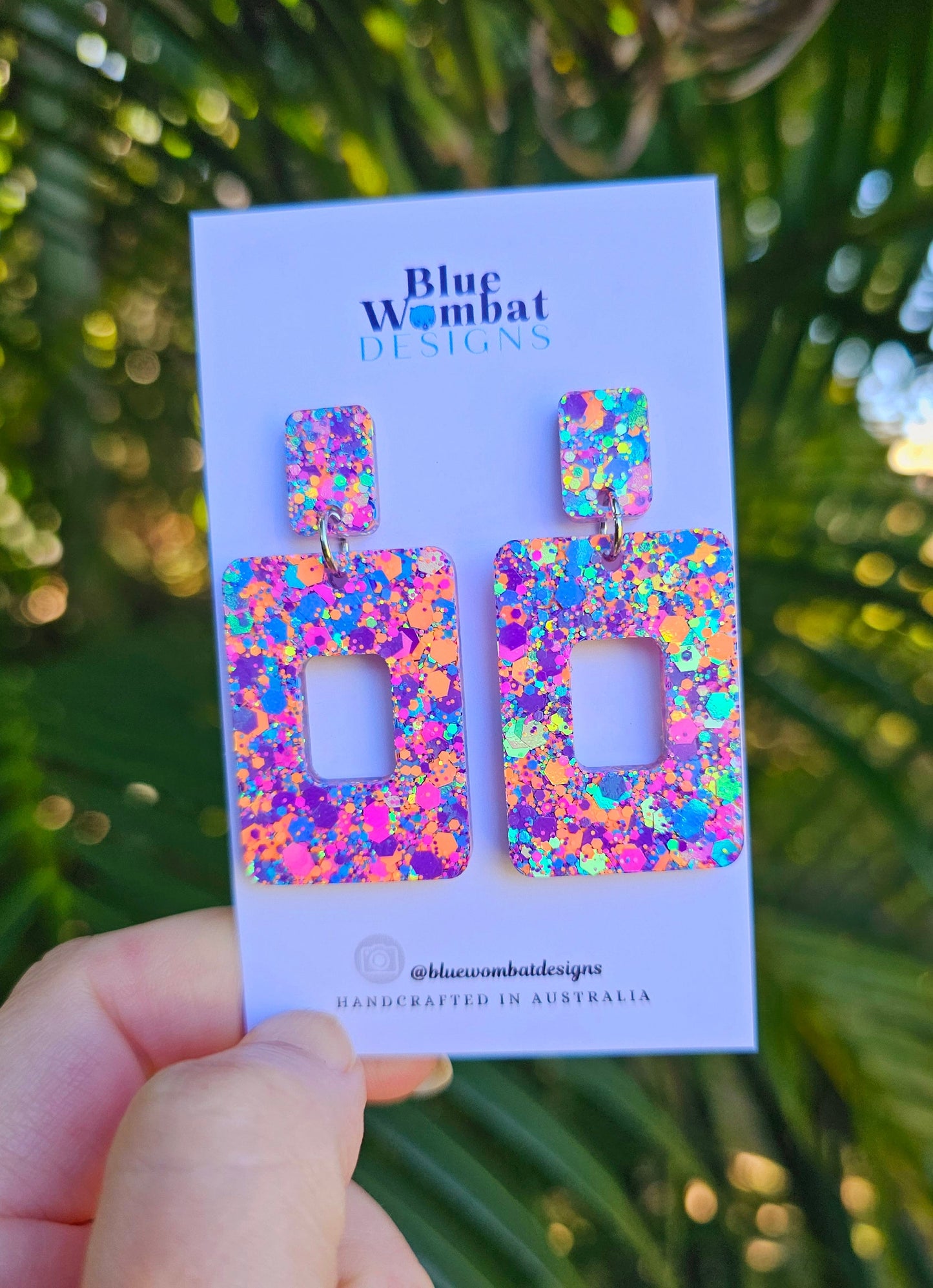 Colourful Glitter Resin Statement Dangle Earrings