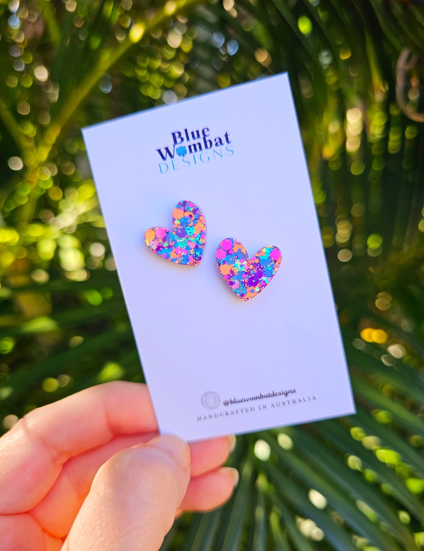 Colourful Love Heart Glitter Stud Earrings 16mm