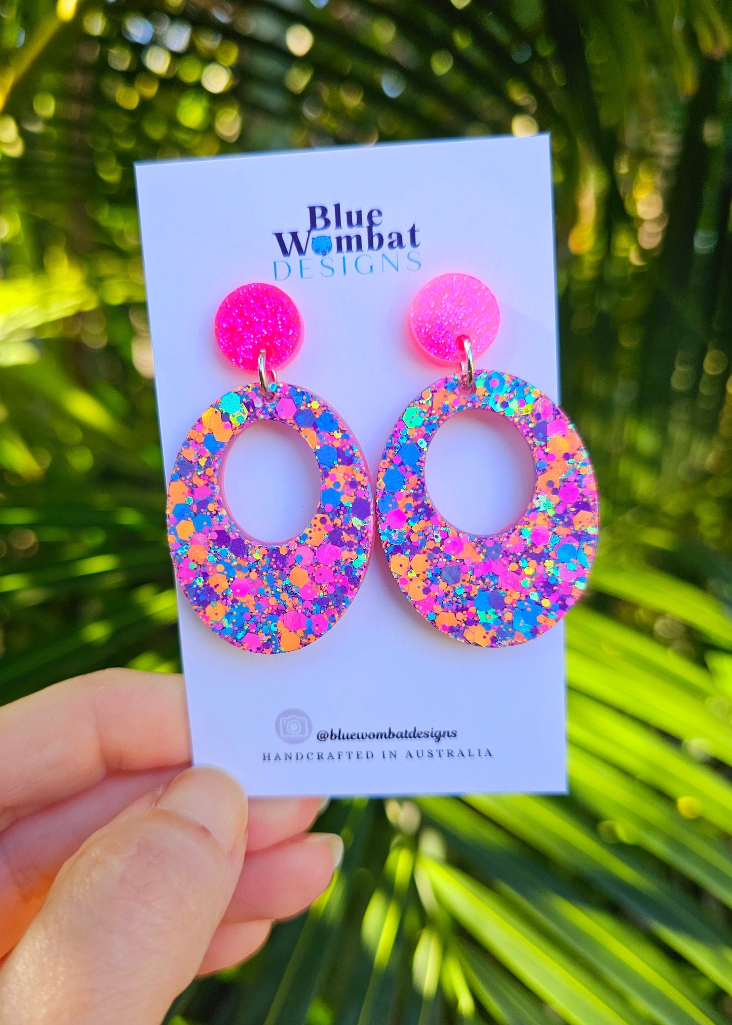 Colourful Glitter Resin Hoop Dangle Handmade Statement Earrings