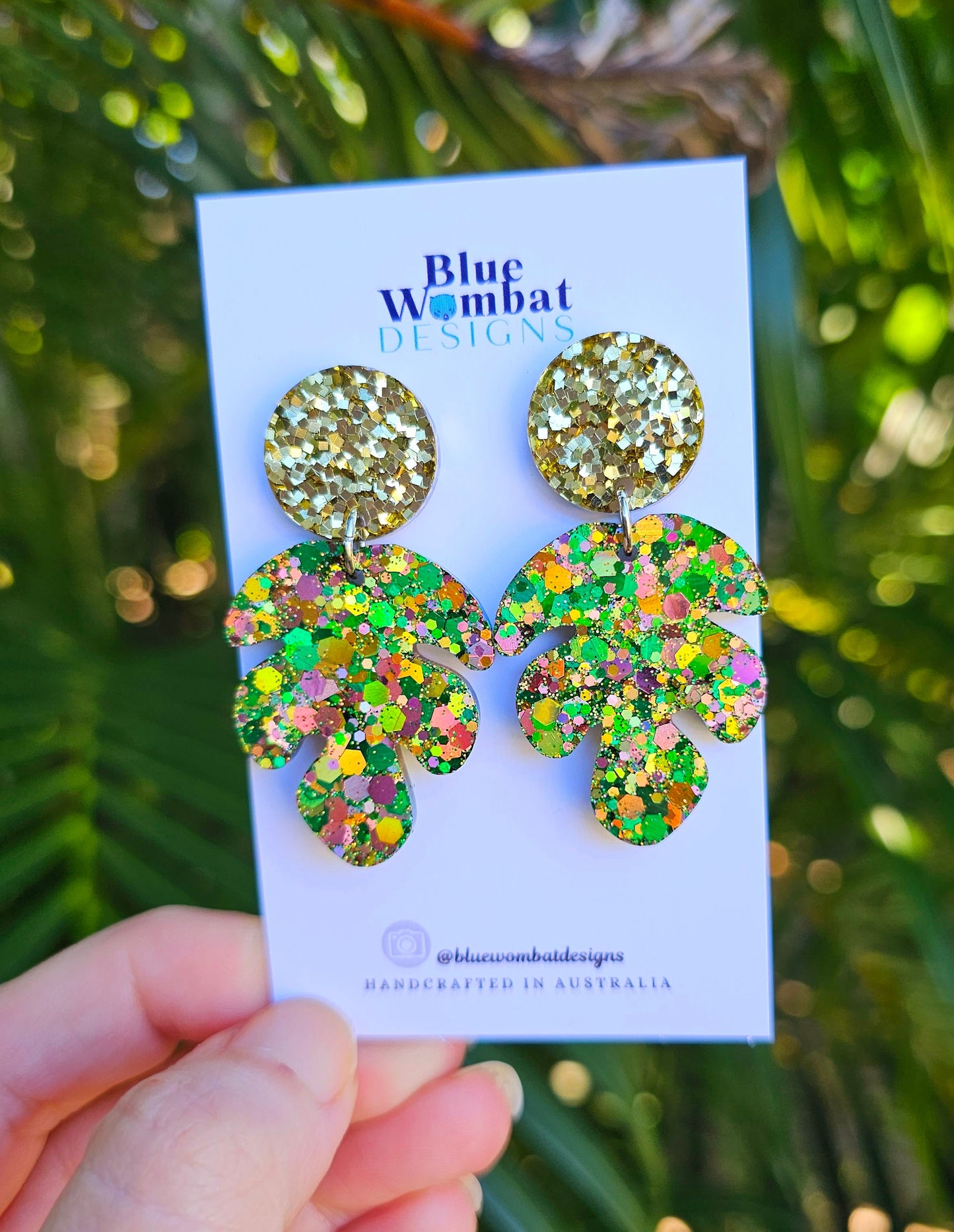 Sparkle Glitter Organic Leaf Dangle Earrings