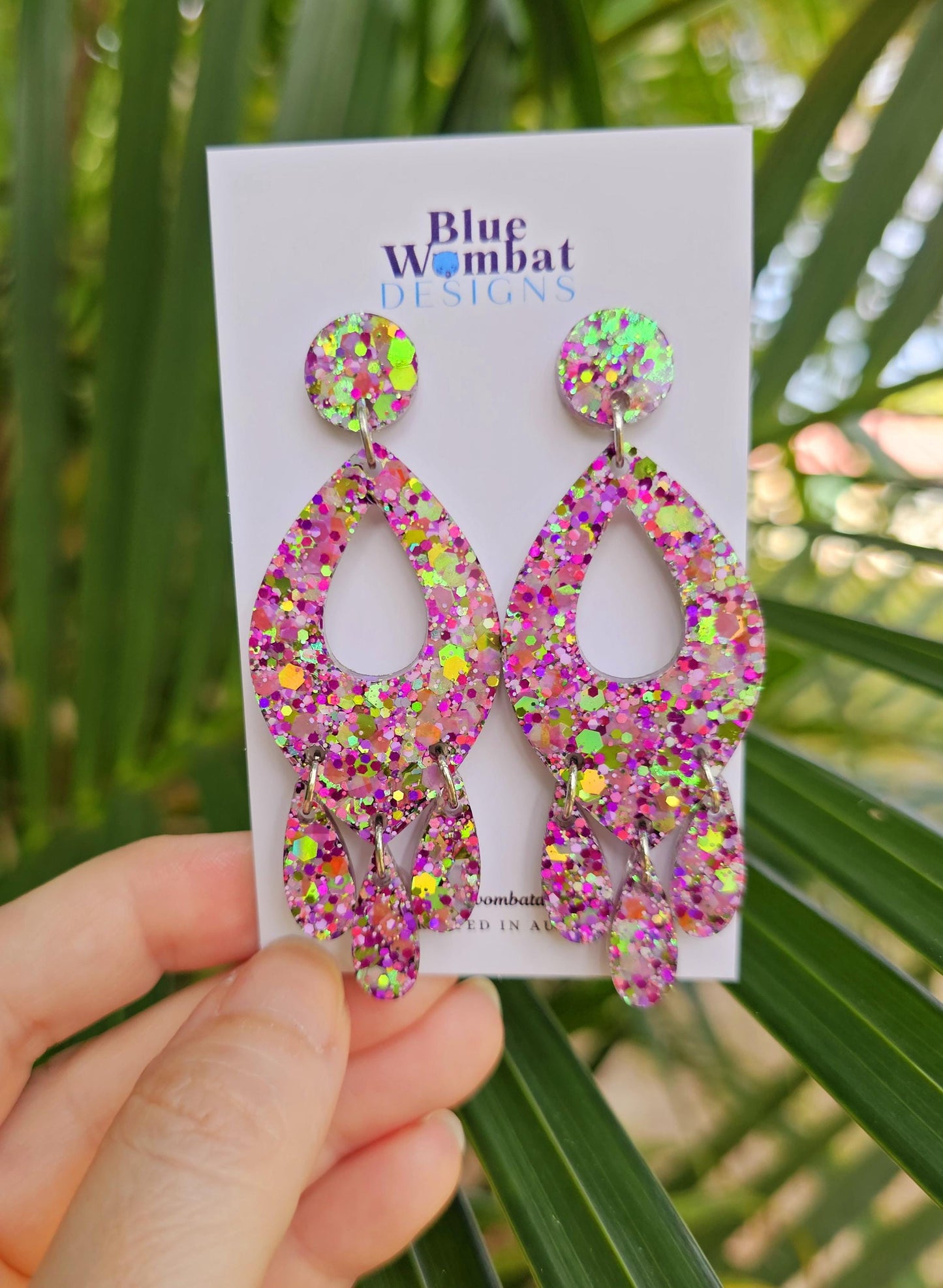 Resin Glitter Sparkle Large Chandelier Dangle Statement Earrings