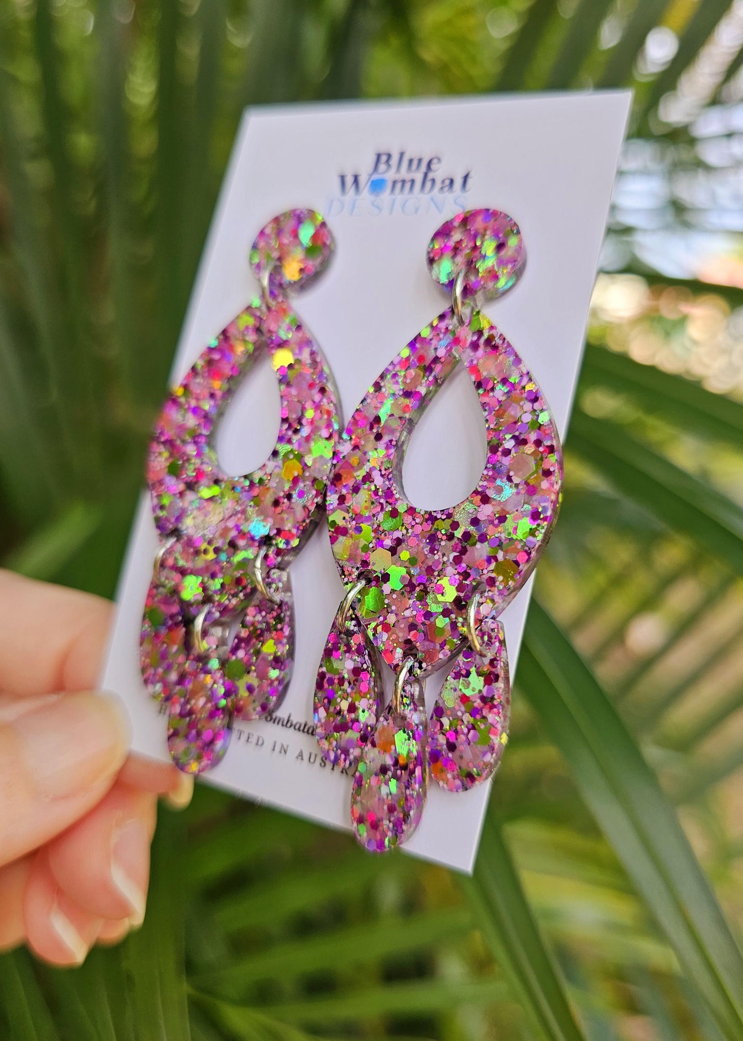 Resin Glitter Sparkle Large Chandelier Dangle Statement Earrings