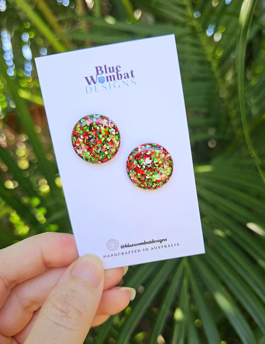 Christmas Glitter Resin Domed Studs 20mm