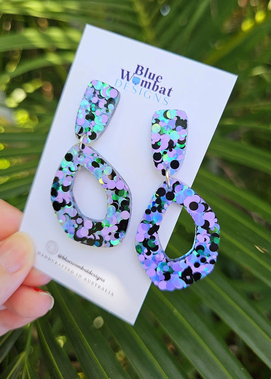 Resin Organic Hoop Colourful Glitter Statement Dangle Earrings