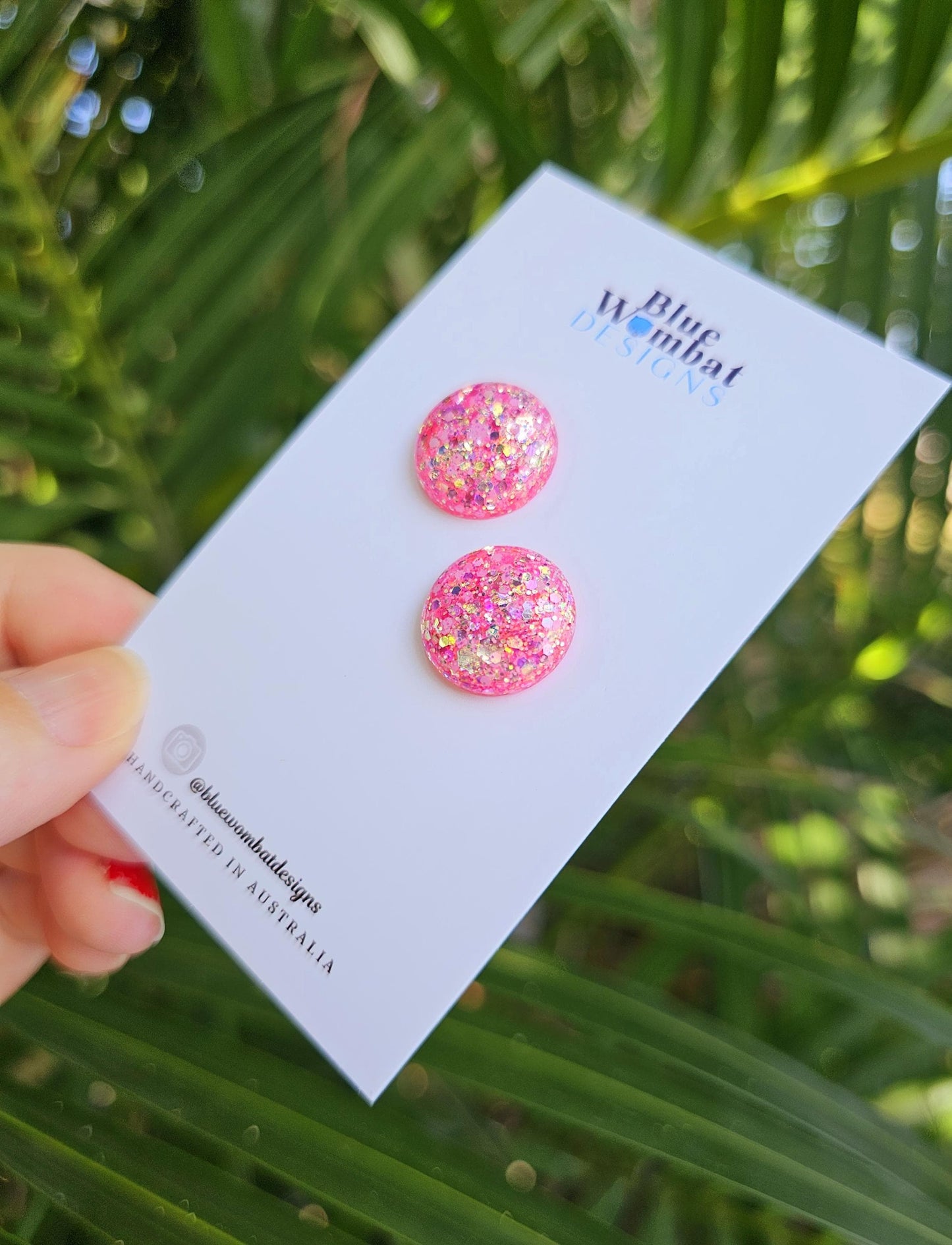 Pink Glitter Sparkle Resin Domed Studs 16mm