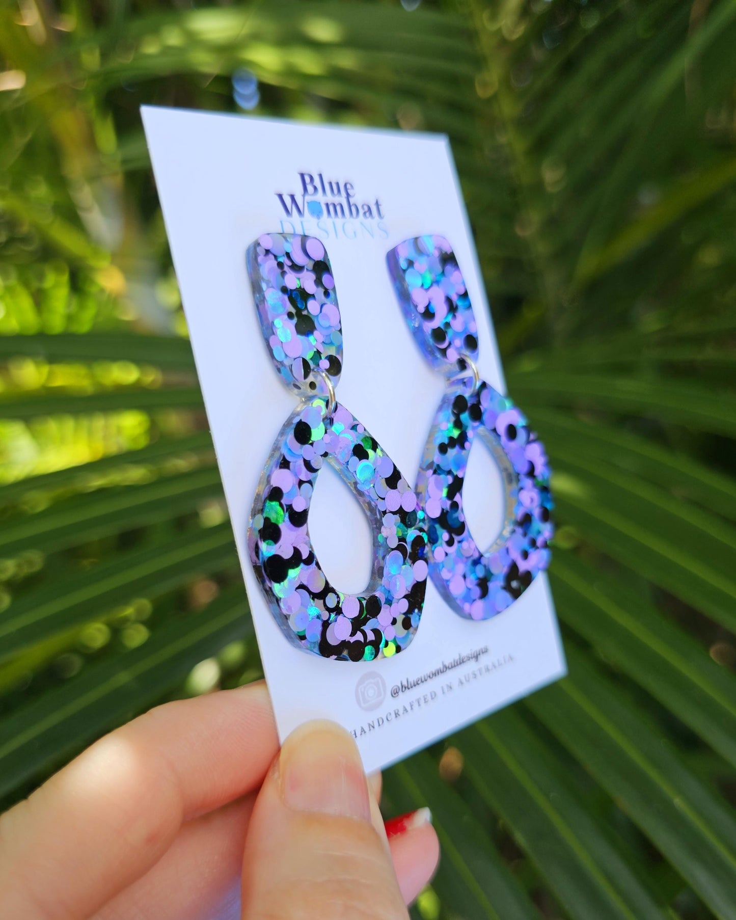 Resin Organic Hoop Colourful Glitter Statement Dangle Earrings