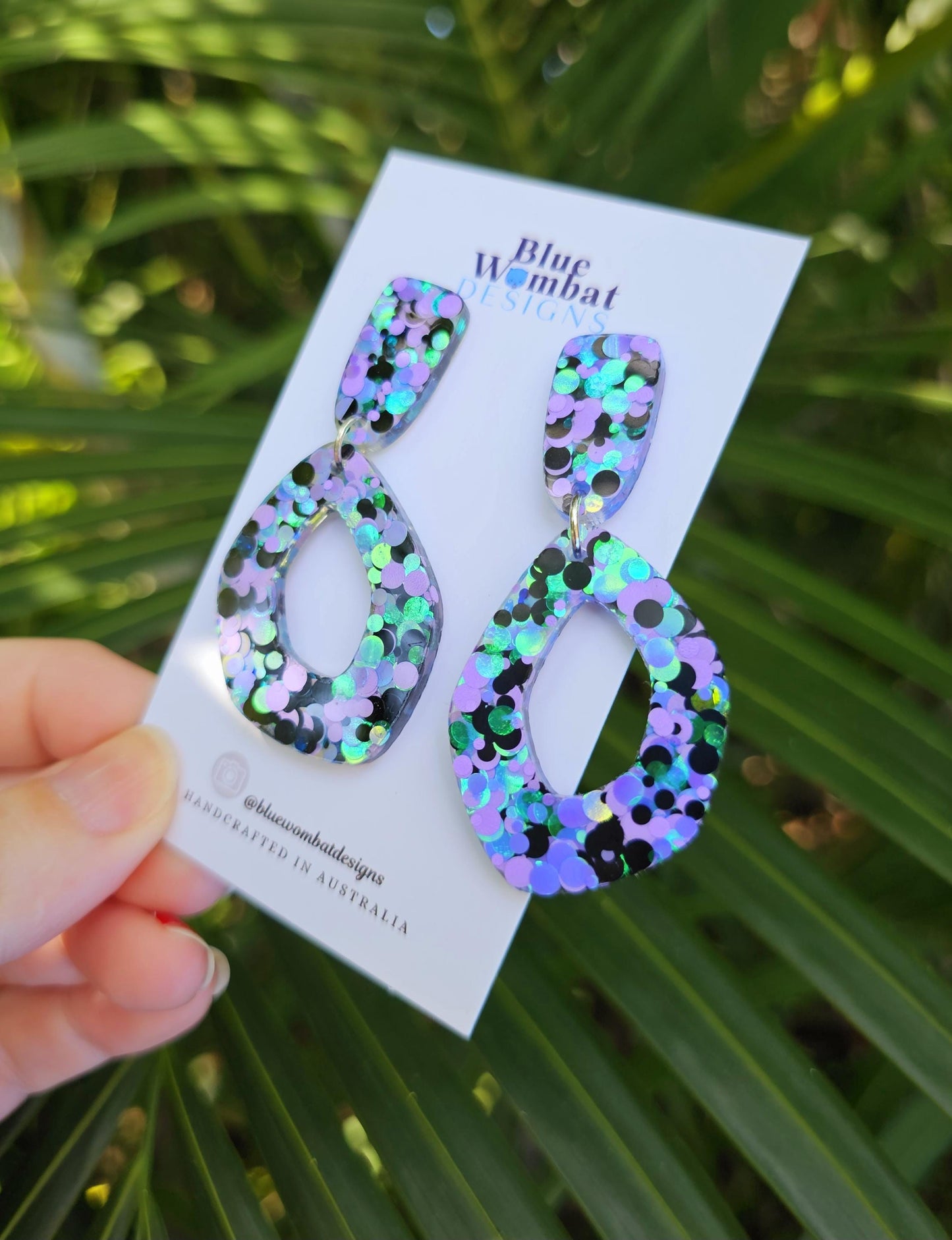 Resin Organic Hoop Colourful Glitter Statement Dangle Earrings