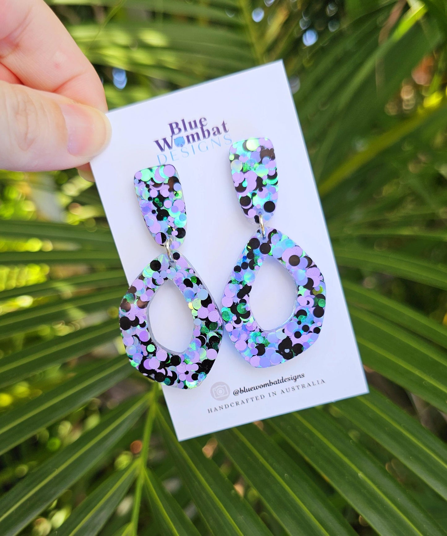 Resin Organic Hoop Colourful Glitter Statement Dangle Earrings