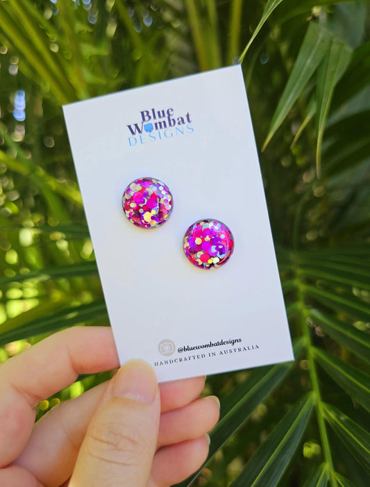 Colourful Glitter Resin Domed Studs 16mm