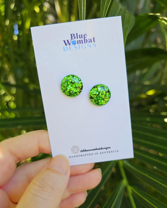 Green Sparkle Glitter Resin Domed Studs 14mm