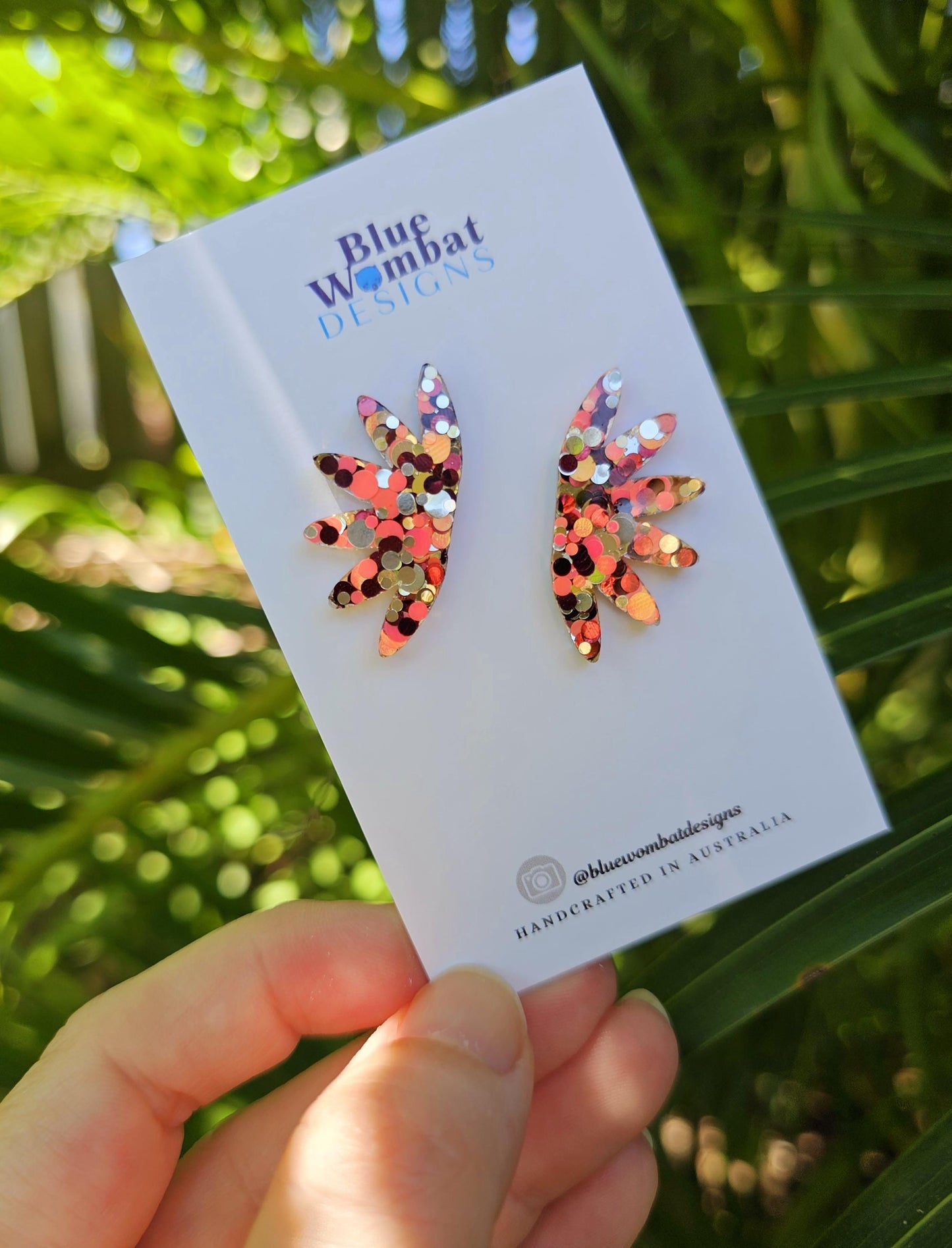 Resin Glitter Fan Wide Stud Earrings