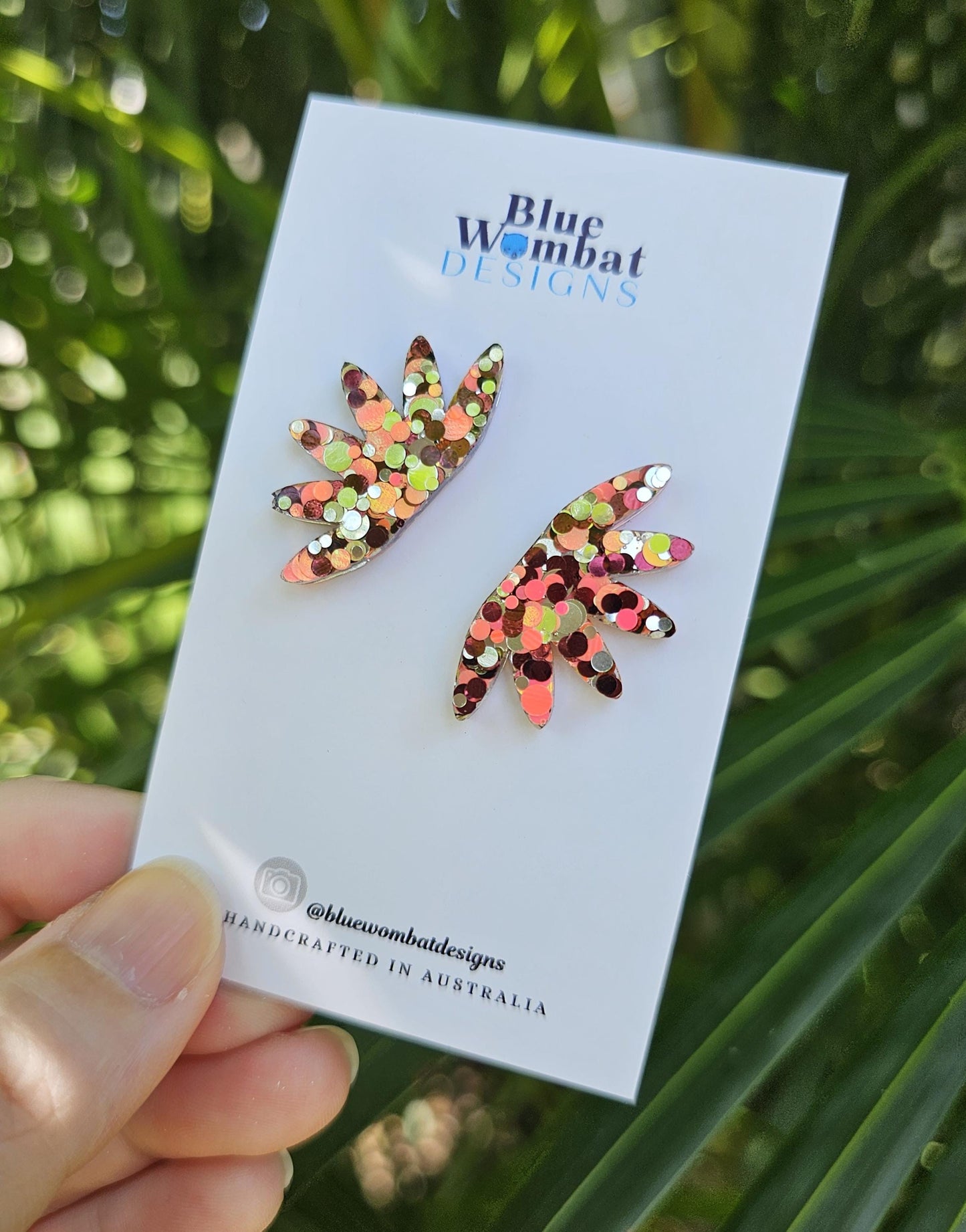 Resin Glitter Fan Wide Stud Earrings
