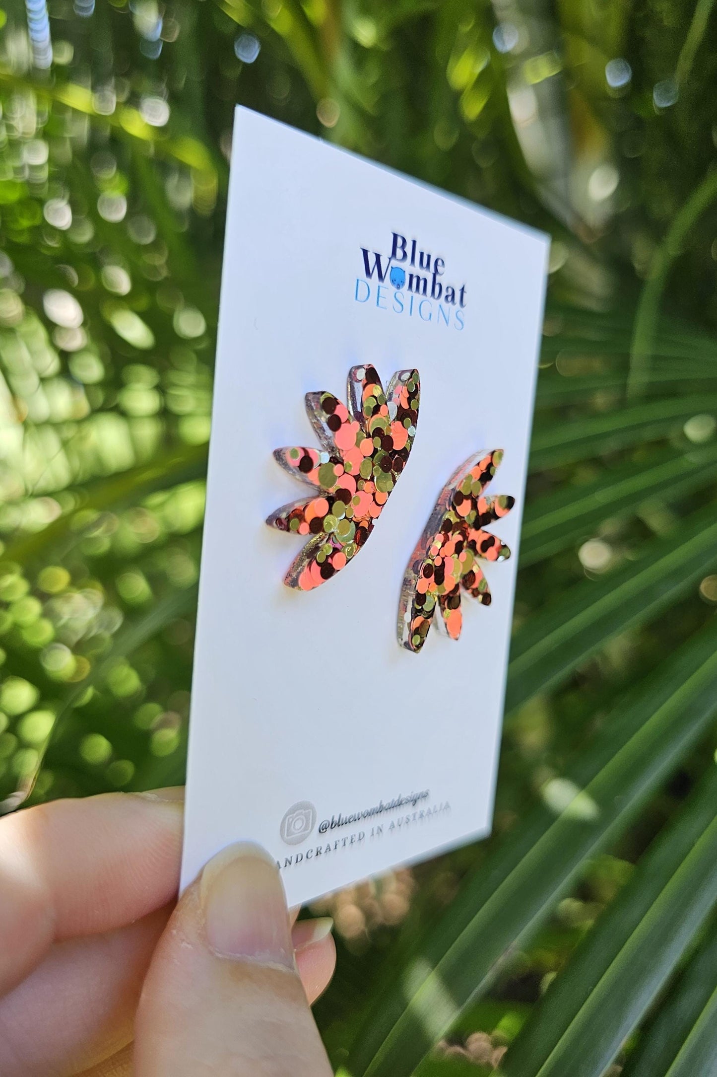 Resin Glitter Fan Wide Stud Earrings