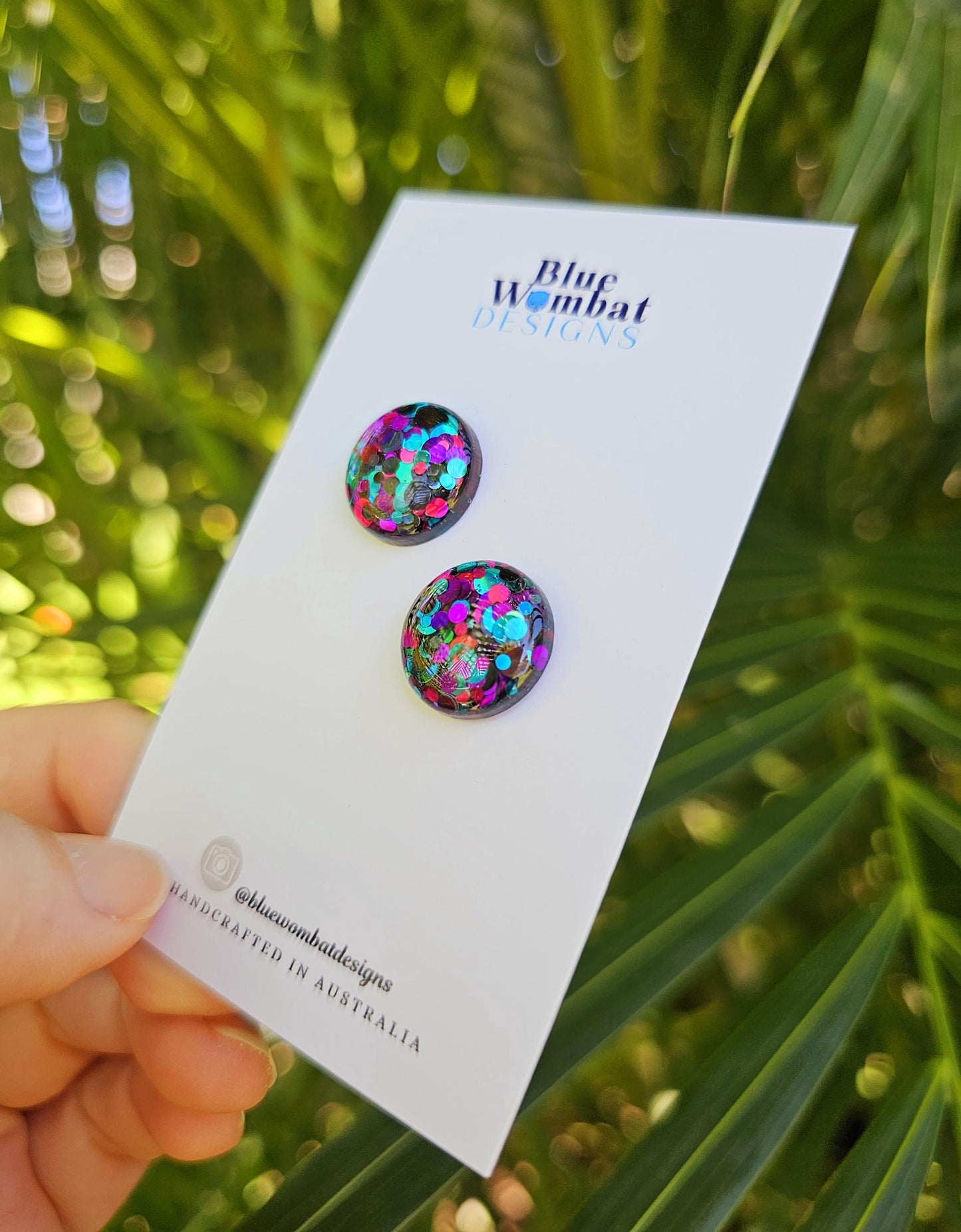 Colourful Glitter Resin Domed Studs 16mm
