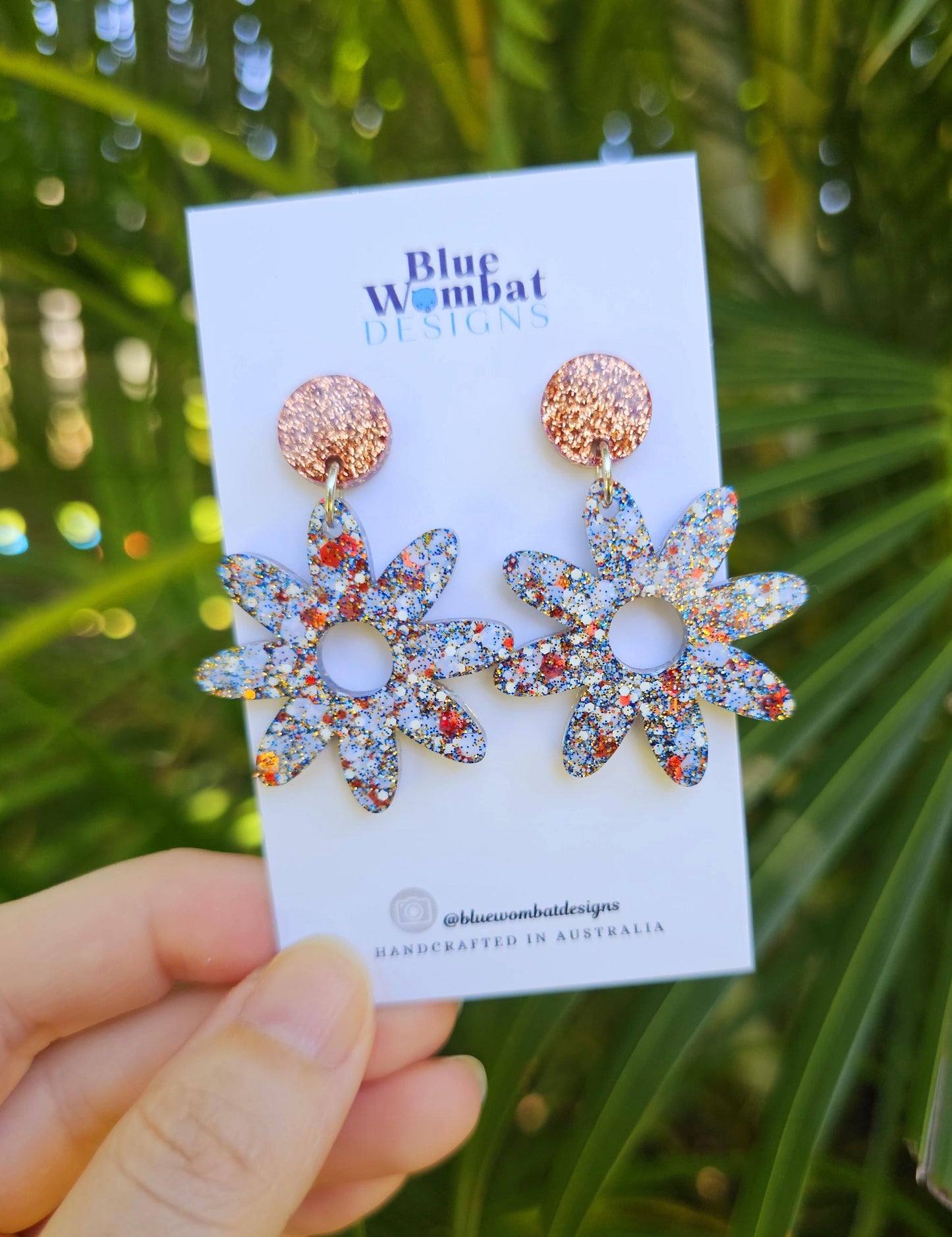 Flower Dangles Colourful Glitter Resin Statement Earrings
