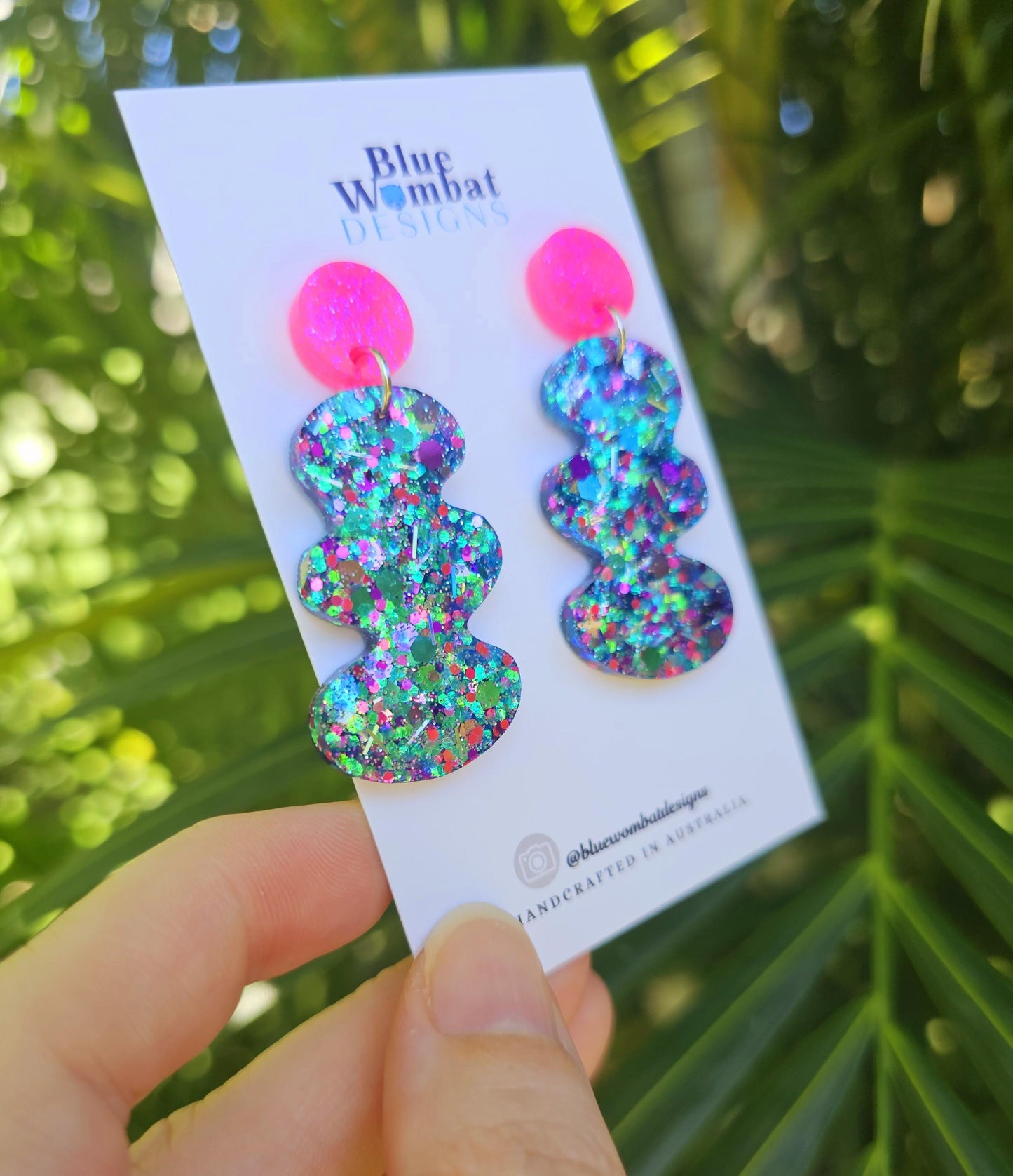 Colourful Glitter Squiggle Resin Statement Dangle Earrings