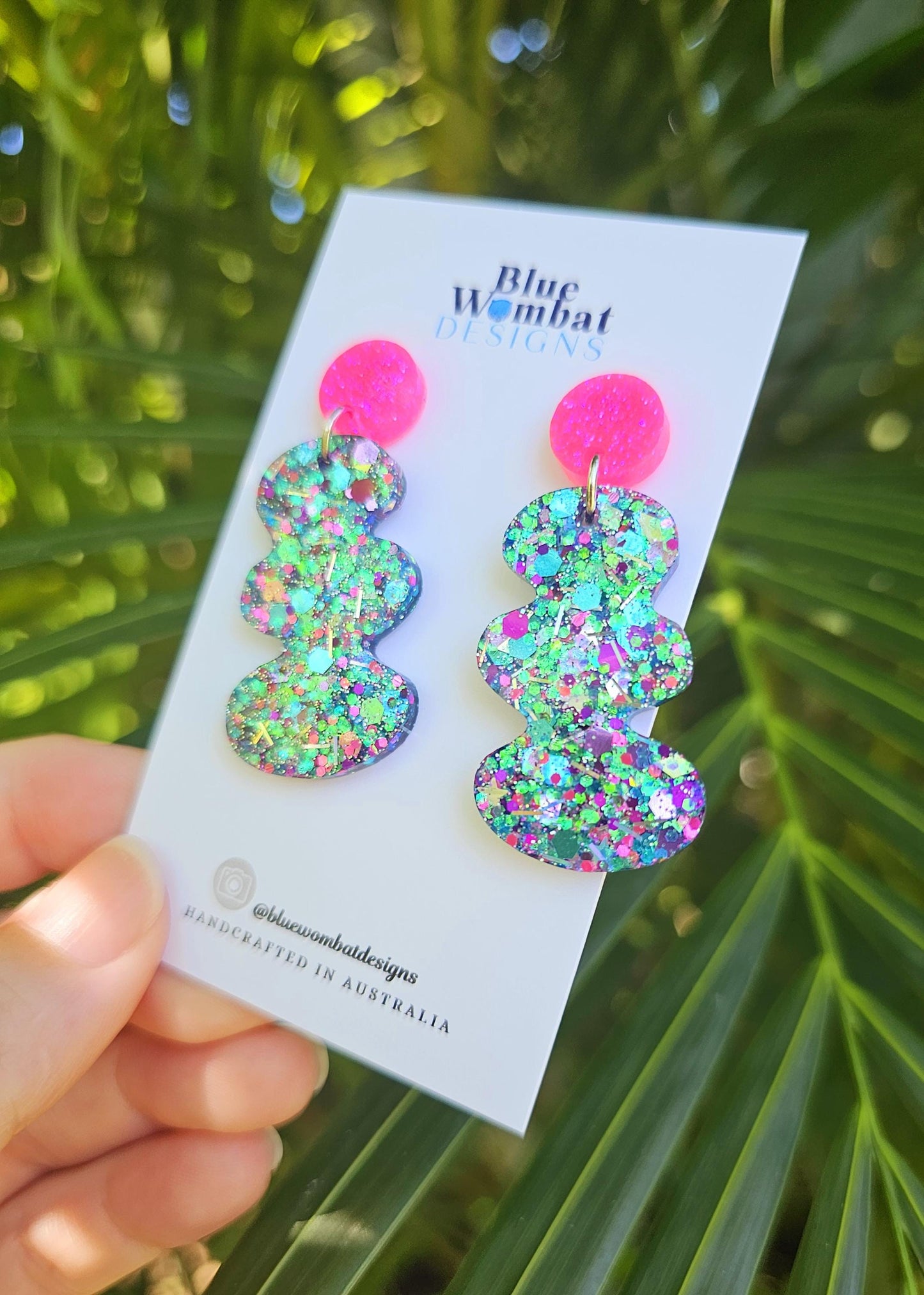 Colourful Glitter Squiggle Resin Statement Dangle Earrings