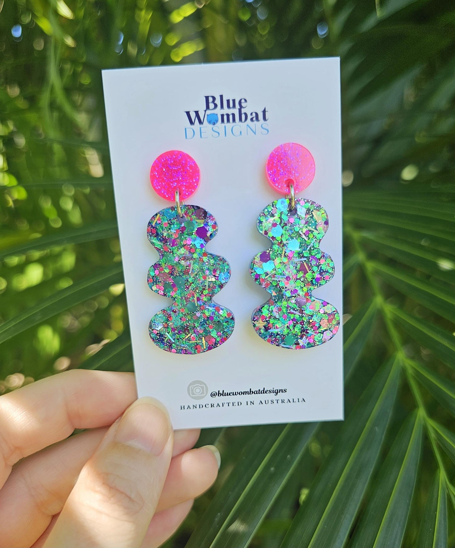 Colourful Glitter Squiggle Resin Statement Dangle Earrings