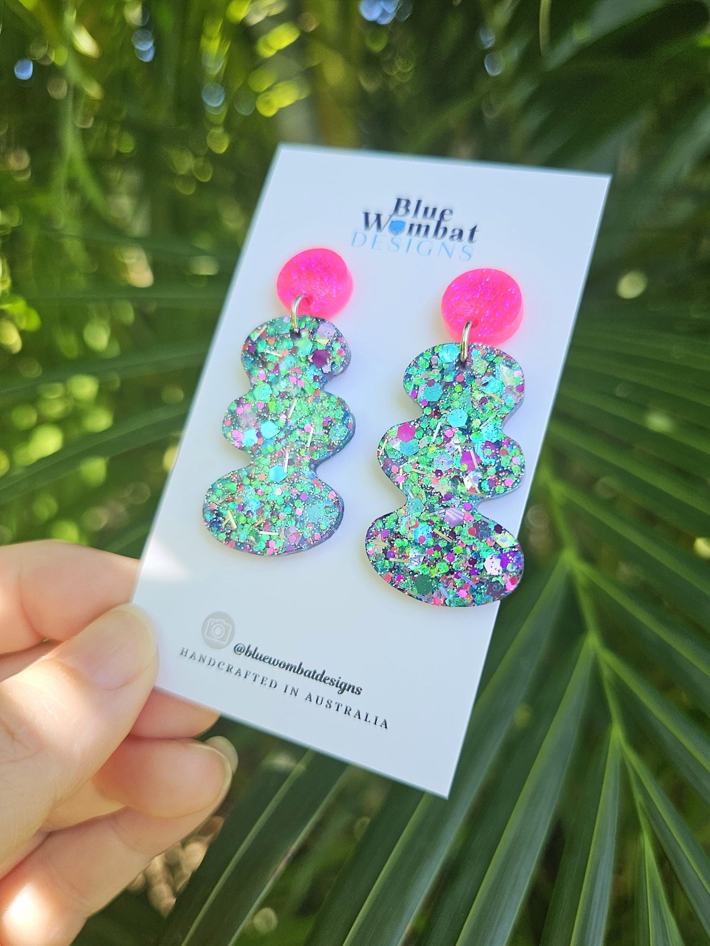Colourful Glitter Squiggle Resin Statement Dangle Earrings
