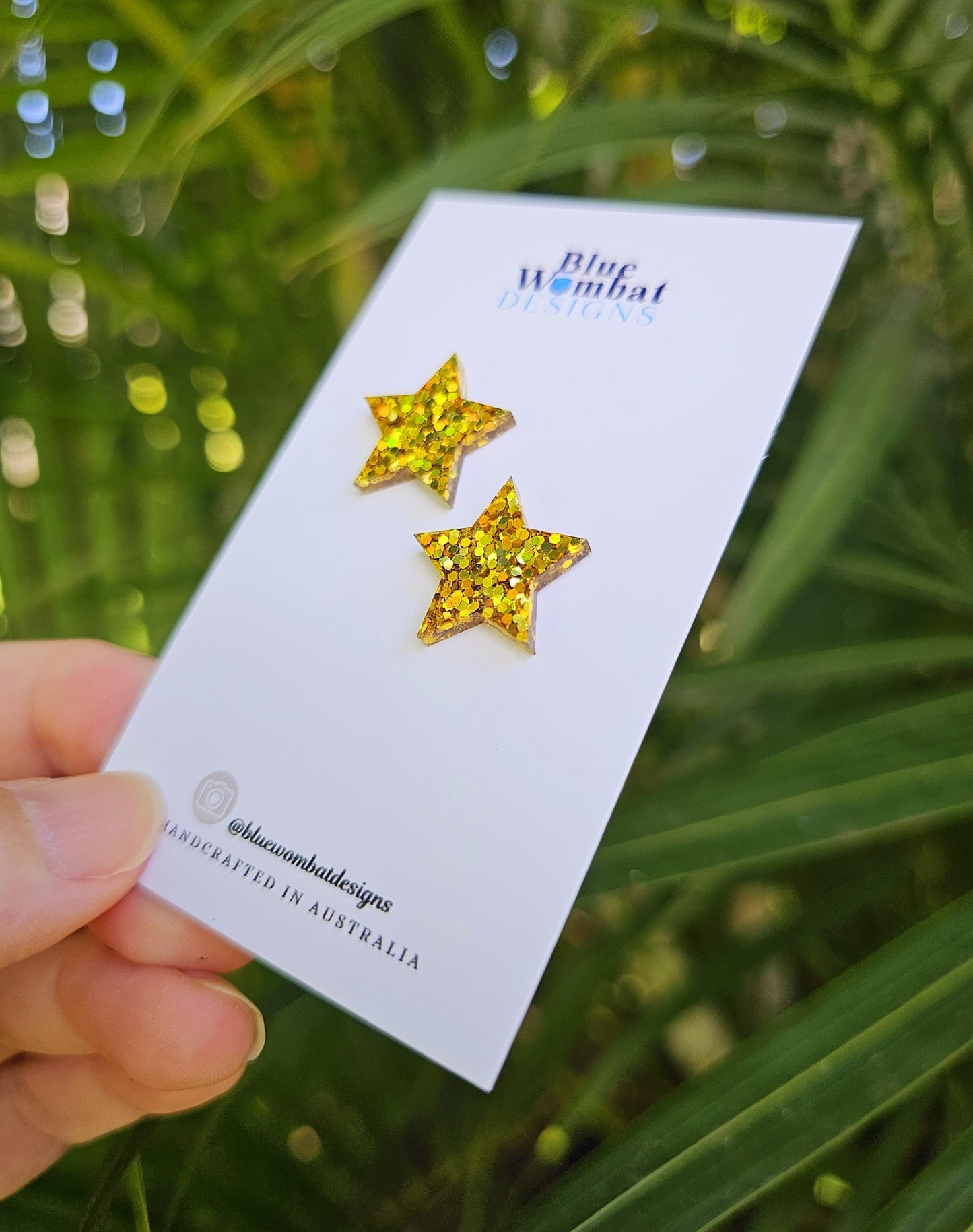 Star Gold Glitter Resin Studs 20mm