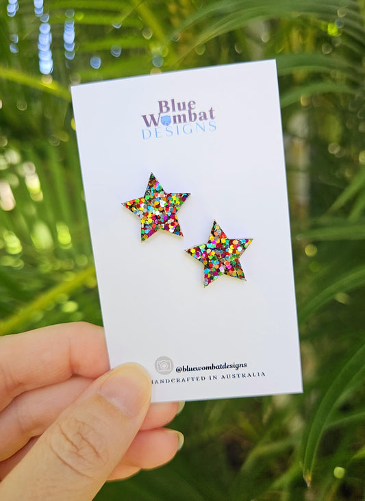 Star Rainbow Glitter Resin Studs 20mm