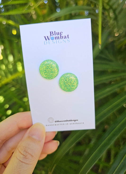 Sparkle Green Glitter Resin Domed Studs 16mm