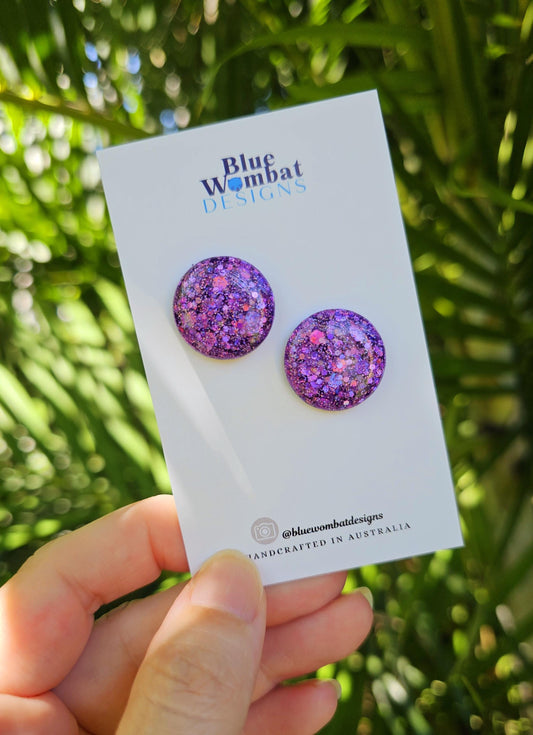 Sparkle Purple Glitter Resin Domed Studs 20mm