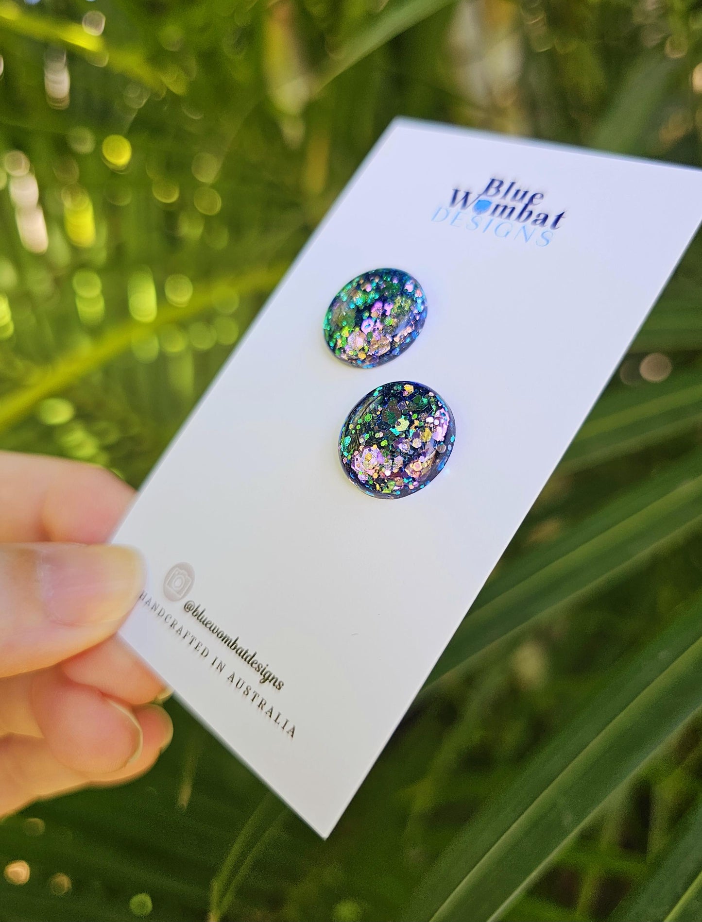 Iridescent Chameleon Glitter Resin Domed Studs 16mm