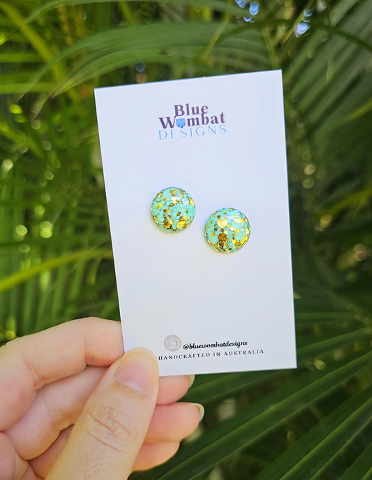 Teal and Gold Glitter Mix Resin Domed Studs 14mm